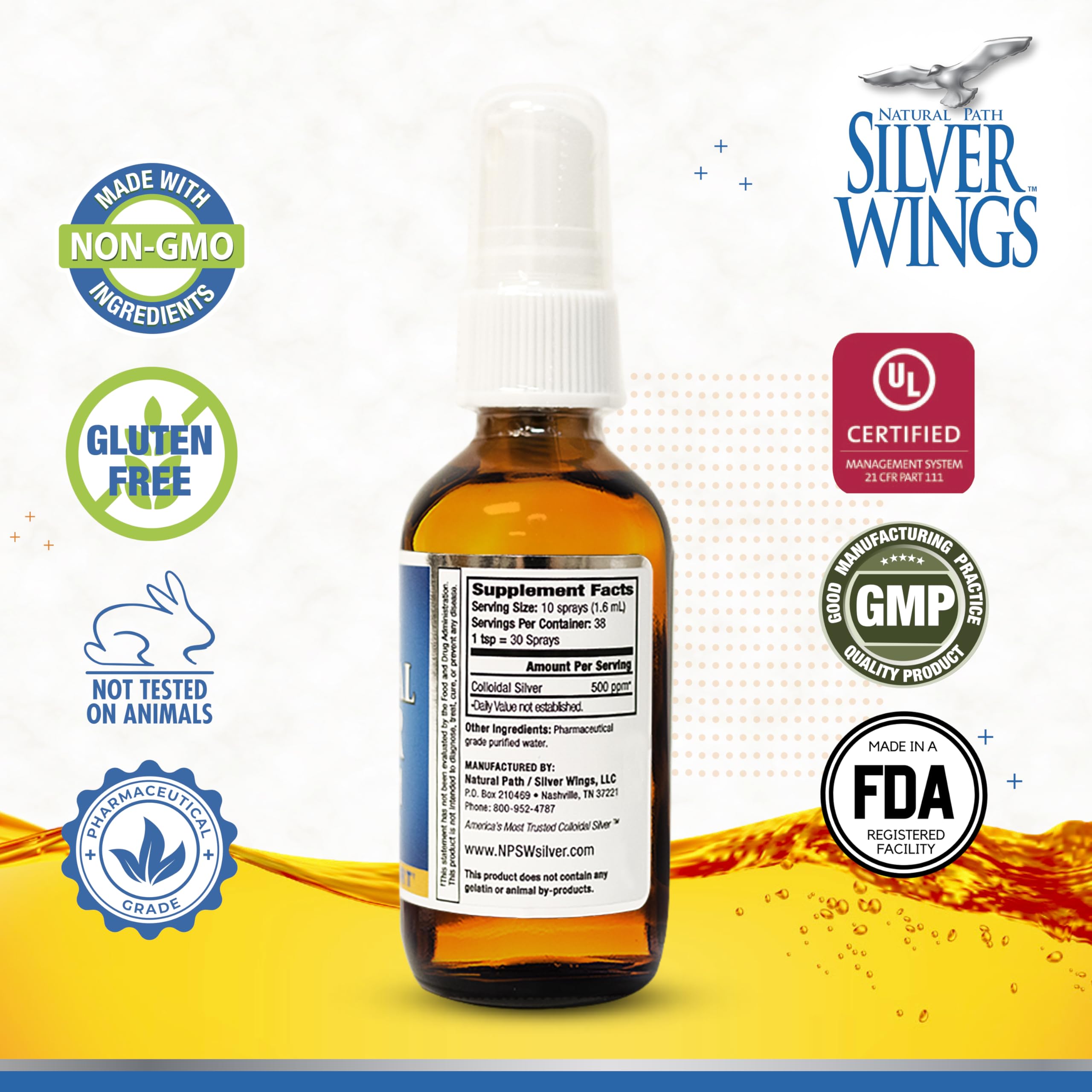 Natural Path Silver Wings Colloidal Silver - Extra Strength 500ppm 2oz Spray