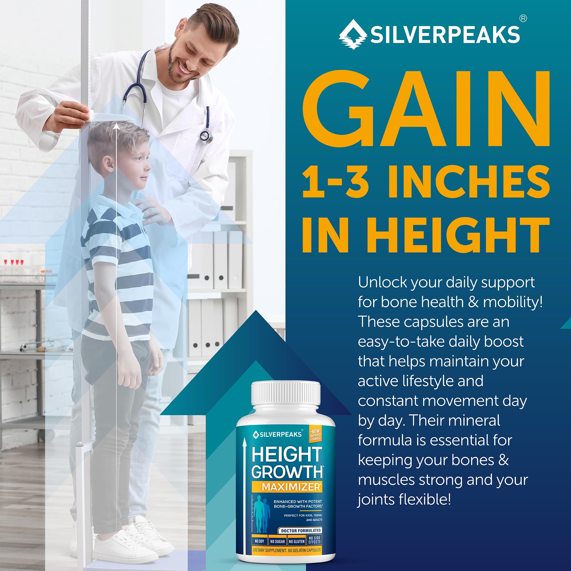 SILVERPEAKS Growth Capsules – Height Growth Maximizer with Calcium | Made in USA