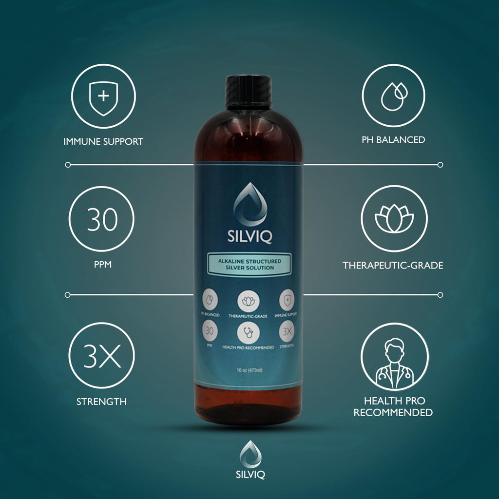 SILVIQ Structured Silver Water 30ppm – Immune Support, Alkaline Silver Liquid 16 oz (437 ml)