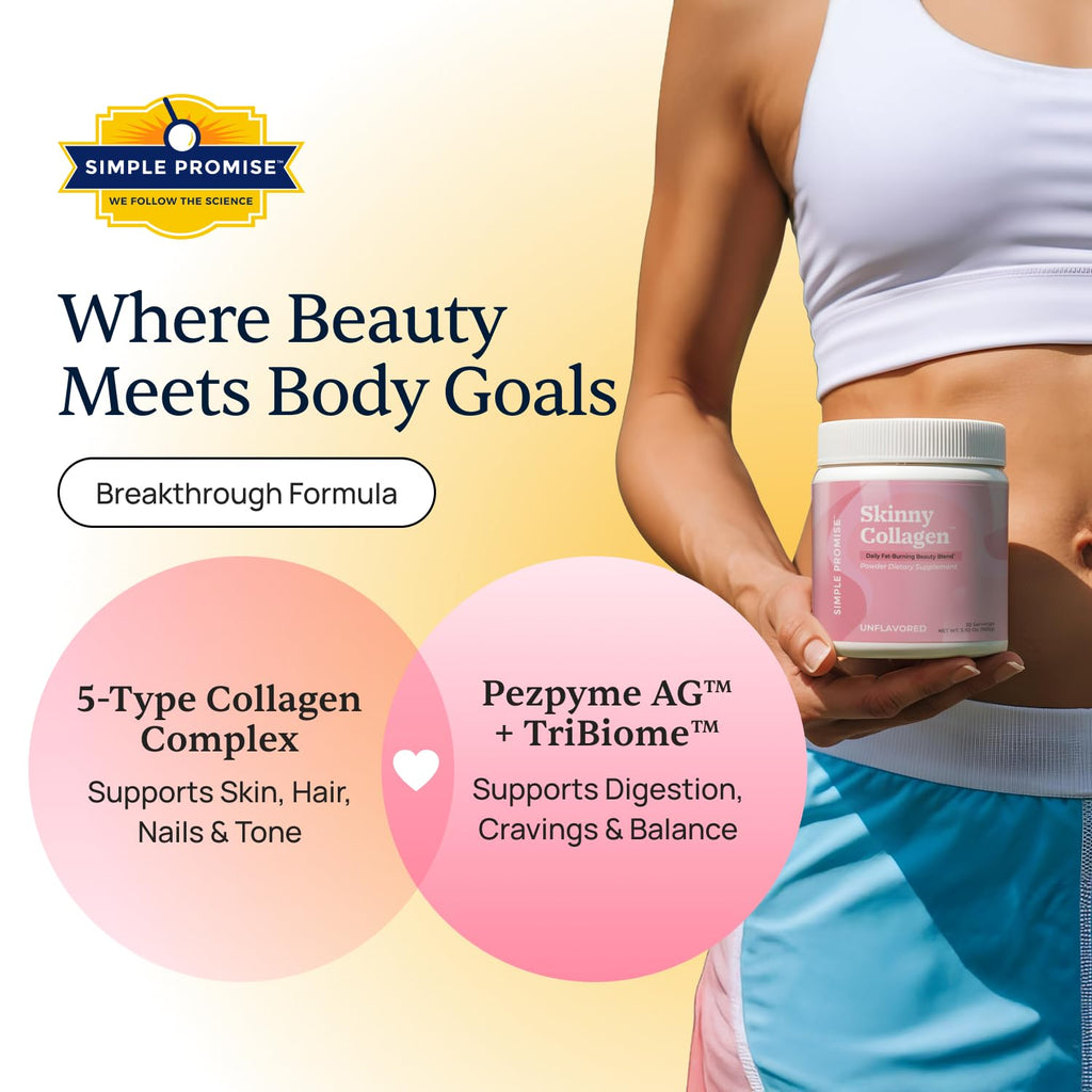 Simple Promise Skinny Collagen – Unflavored Multi-Collagen Peptides (30 Servings) for Weight Goals