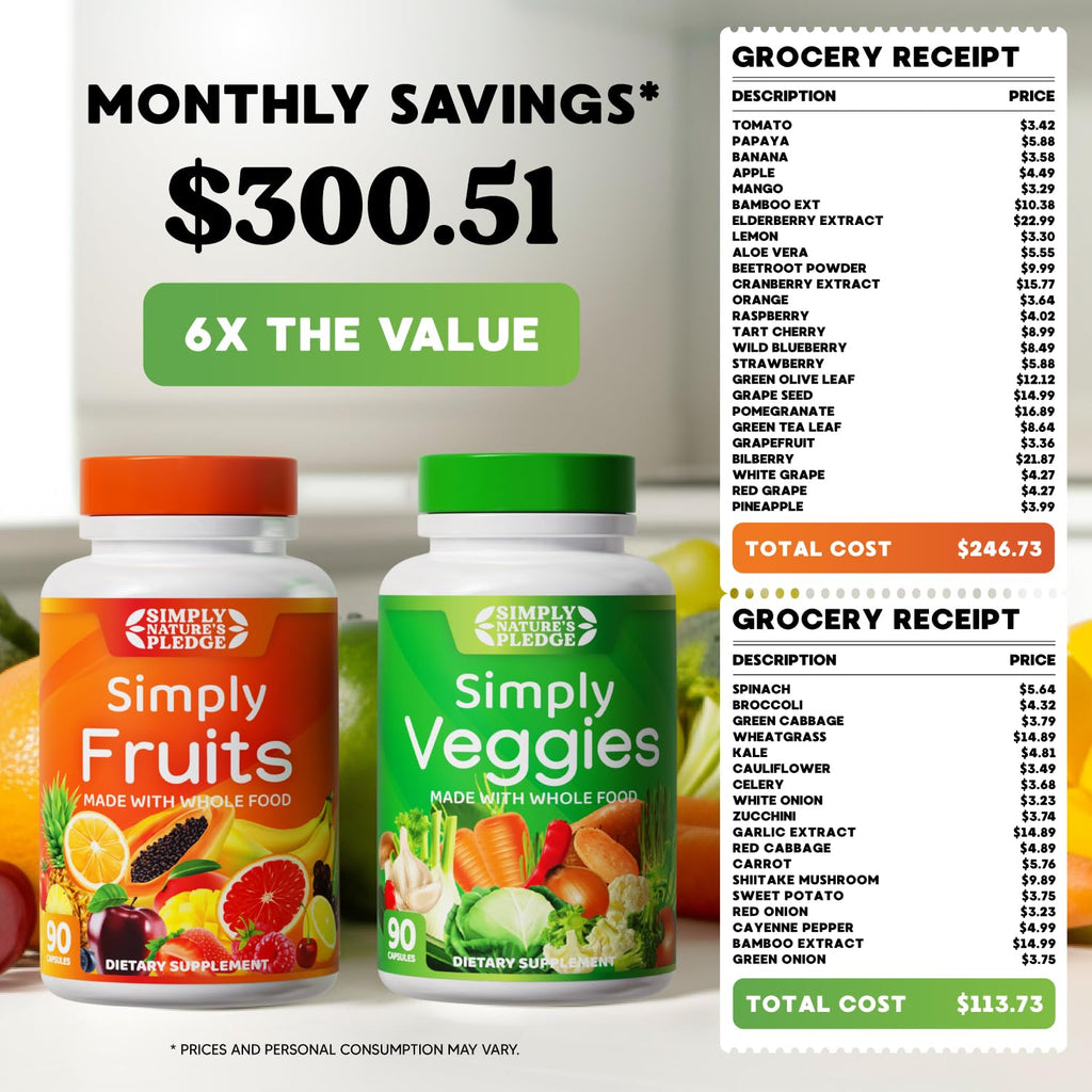 Simply Nature's Pledge – 42 Fruits & Veggies, 2-Month Supply, Soy-Free, 360 Capsules