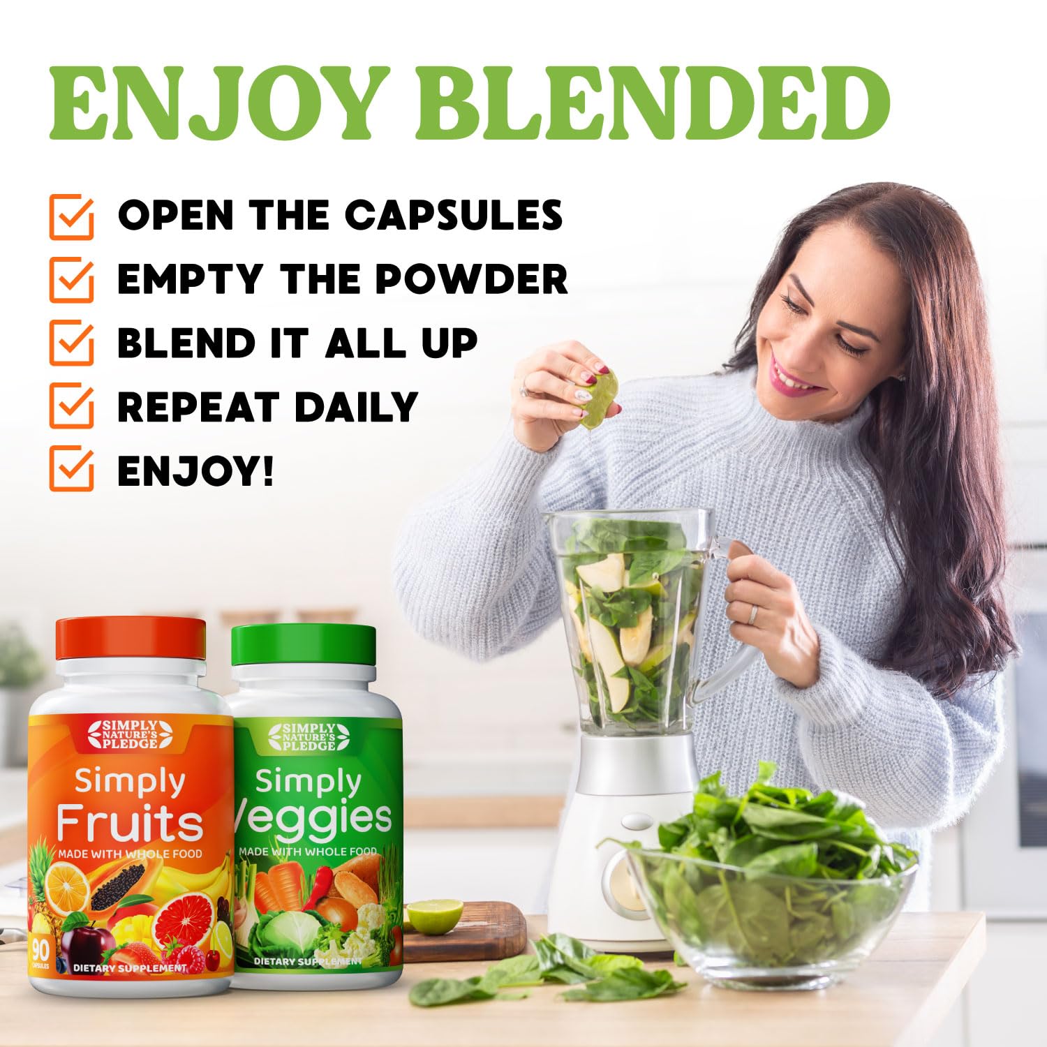 Simply Nature's Pledge – 42 Fruits & Veggies, 2-Month Supply, Soy-Free, 360 Capsules