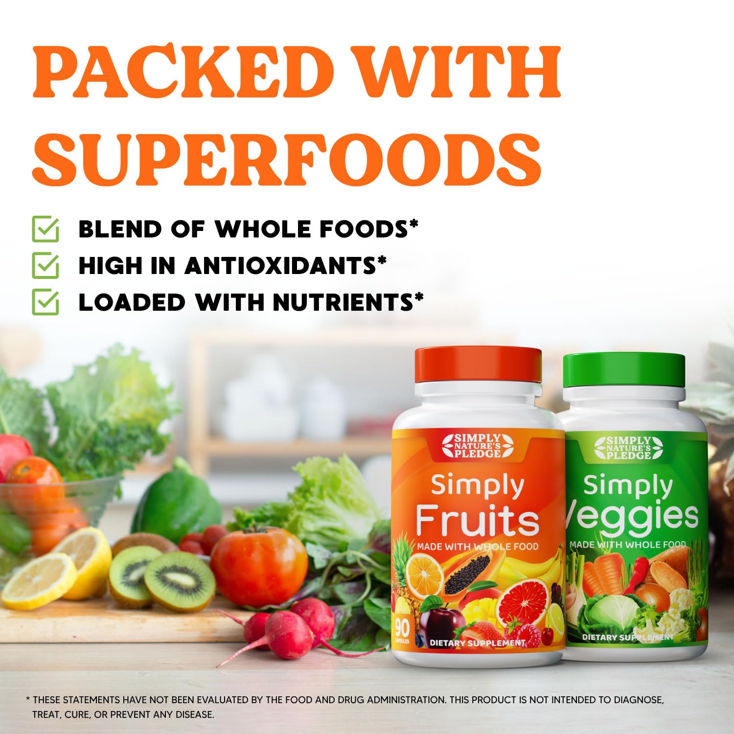 Simply Nature's Pledge - 42+ Fruits & Vegetables, High Beta Carotene, 90 Count (Pack of 2), Soy Free