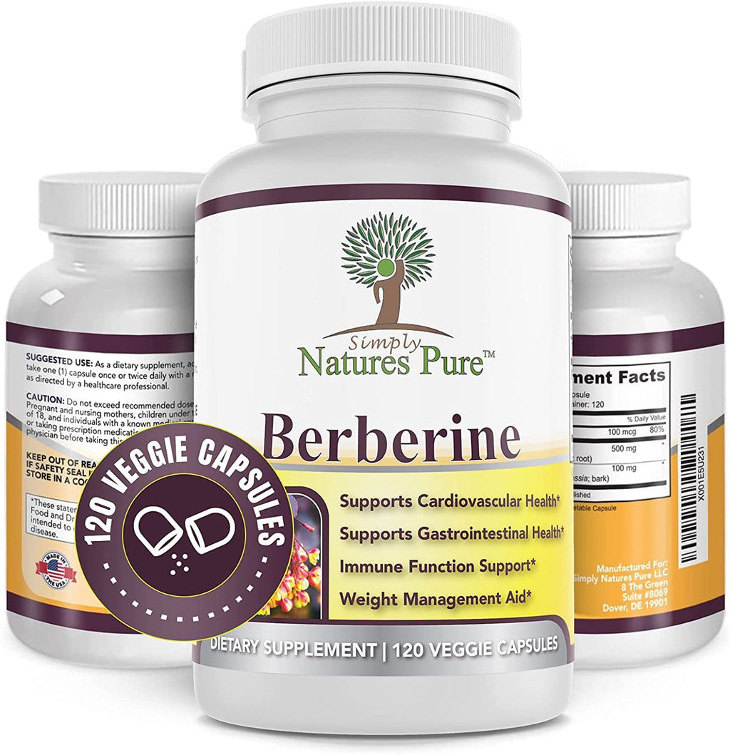 Simply Natures Pure Berberine HCl 500mg – 120 Capsules (Pack of 2) | Cardiovascular & GI Support