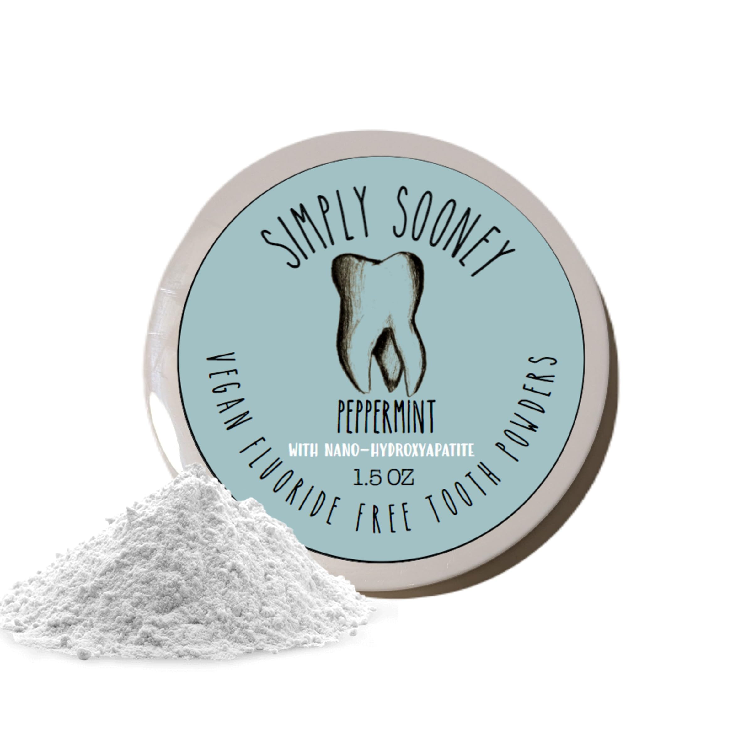 Simply Sooney Remineralizing Vegan Tooth Powder | Peppermint Nano-Hydroxyapatite | Natural Whitening 1.5oz