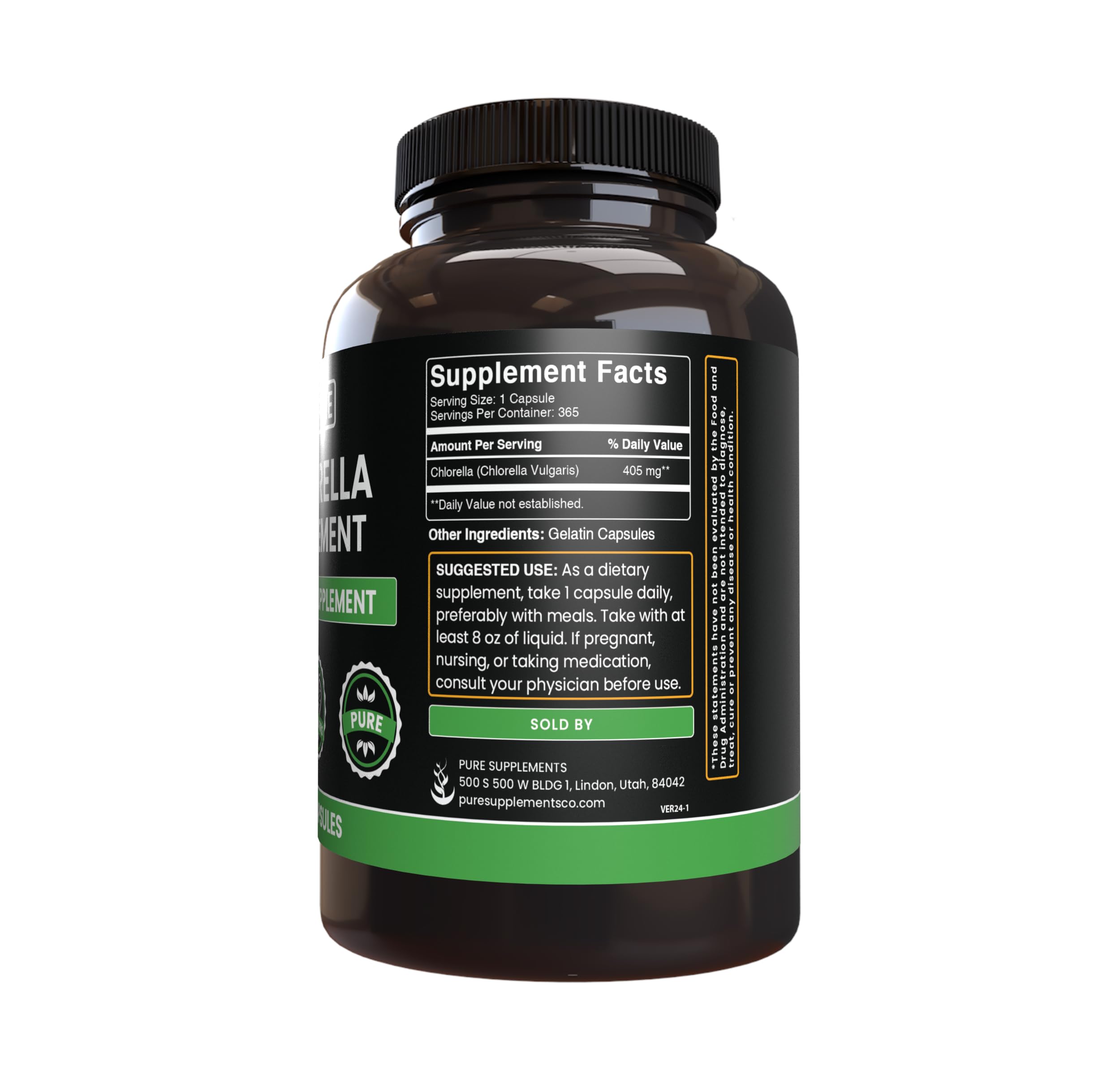 Pure Original Ingredients Chlorella (365 Capsules) No Magnesium or Rice Fillers | Always Pure, Lab Verified
