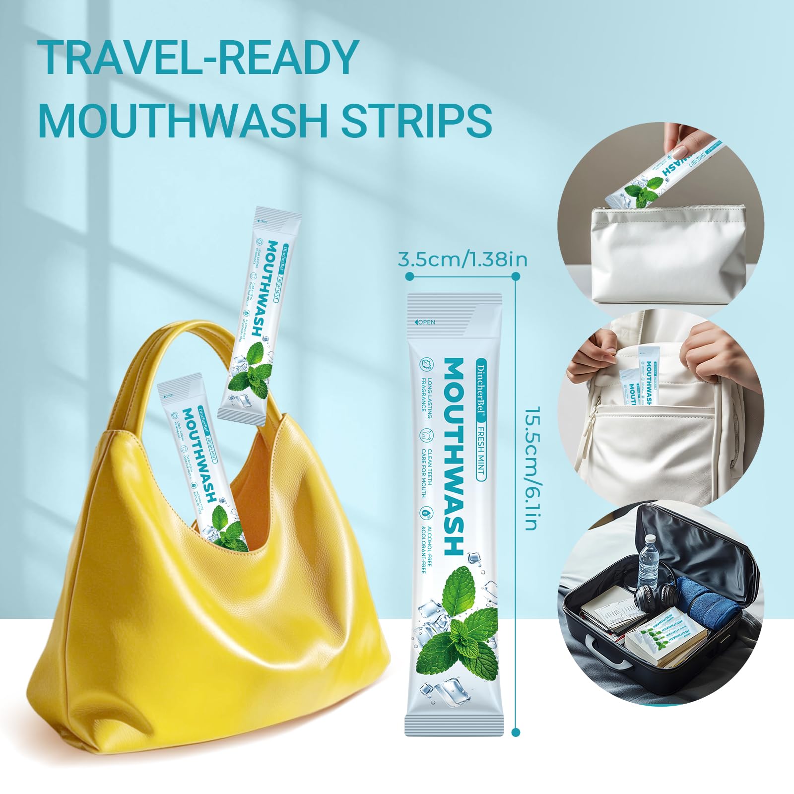 Travel-Size Alcohol-Free & Fluoride-Free Mint Mouthwash Packets – 60 Portable 0.63 oz