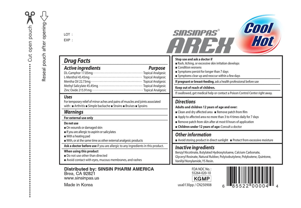 SINSINPAS AREX Cool & Hot Pain Relieving Patch – Medium, 20 Pack (200 Patches Total)