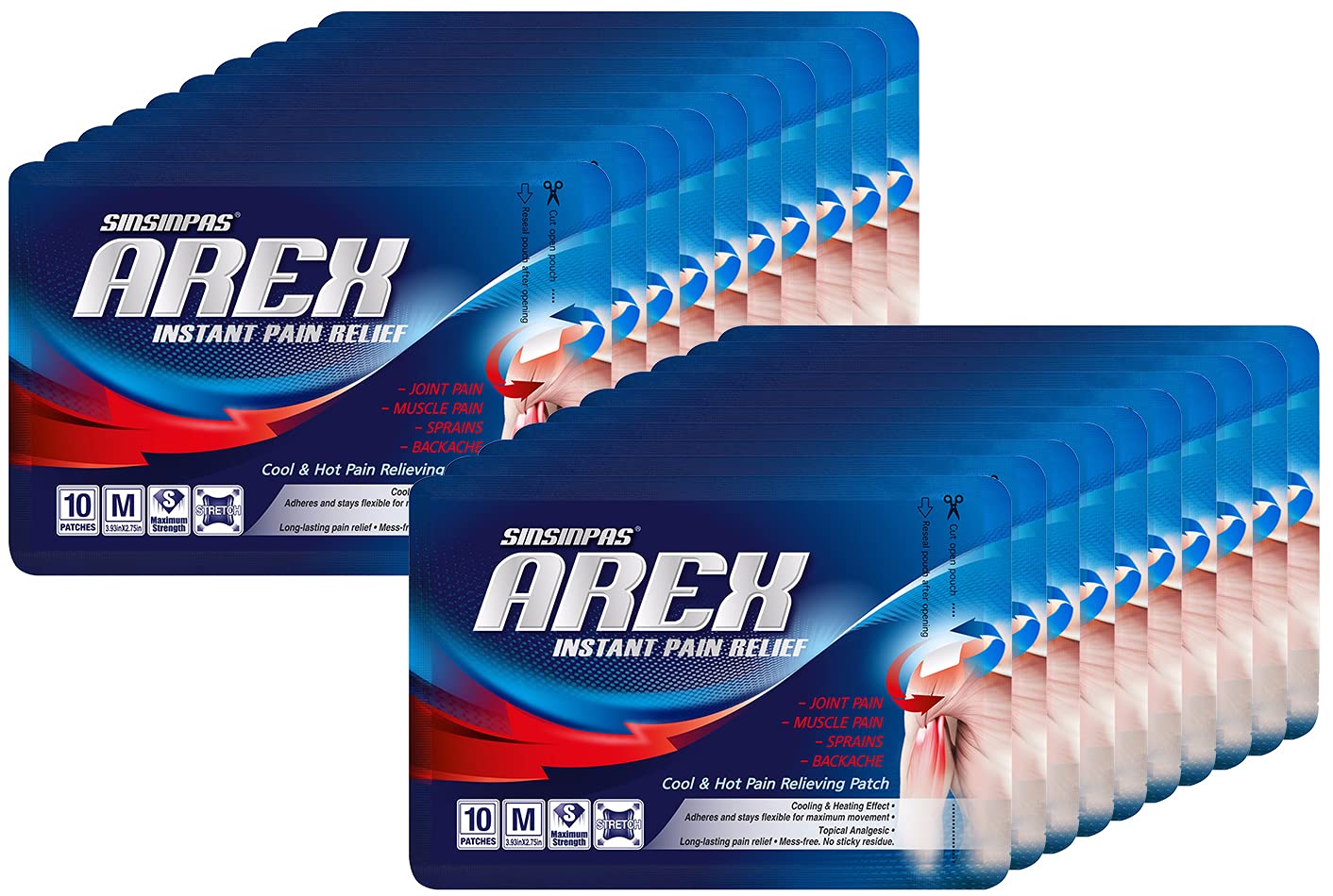 SINSINPAS AREX Cool & Hot Pain Relieving Patch – Medium, 20 Pack (200 Patches Total)