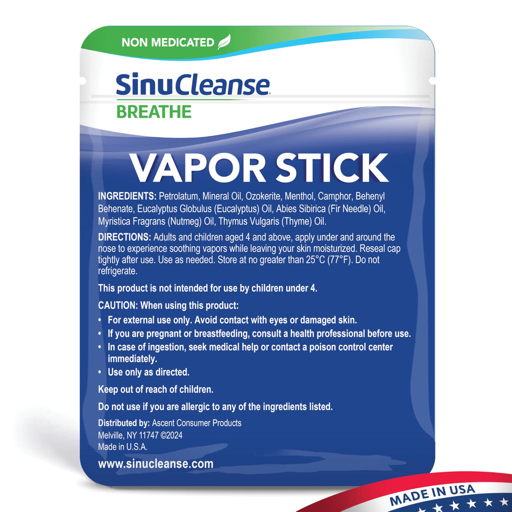 SinuCleanse Vapor Stick - Portable Non-Medicated Soothing Vapors, 0.11 oz Twin Pack | Made in USA