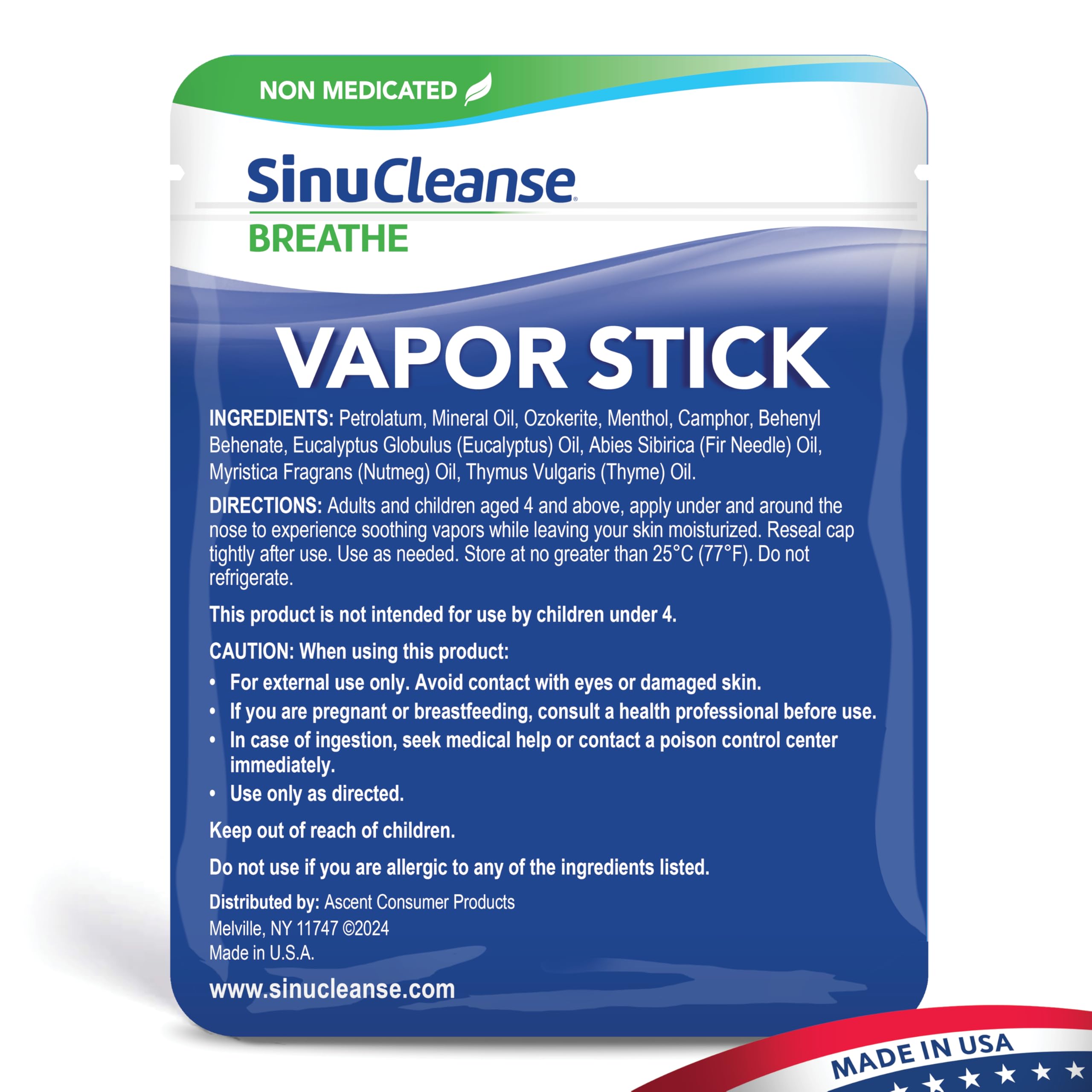 SinuCleanse Vapor Stick - Portable Non-Medicated Soothing Vapors, 0.11 oz Twin Pack | Made in USA