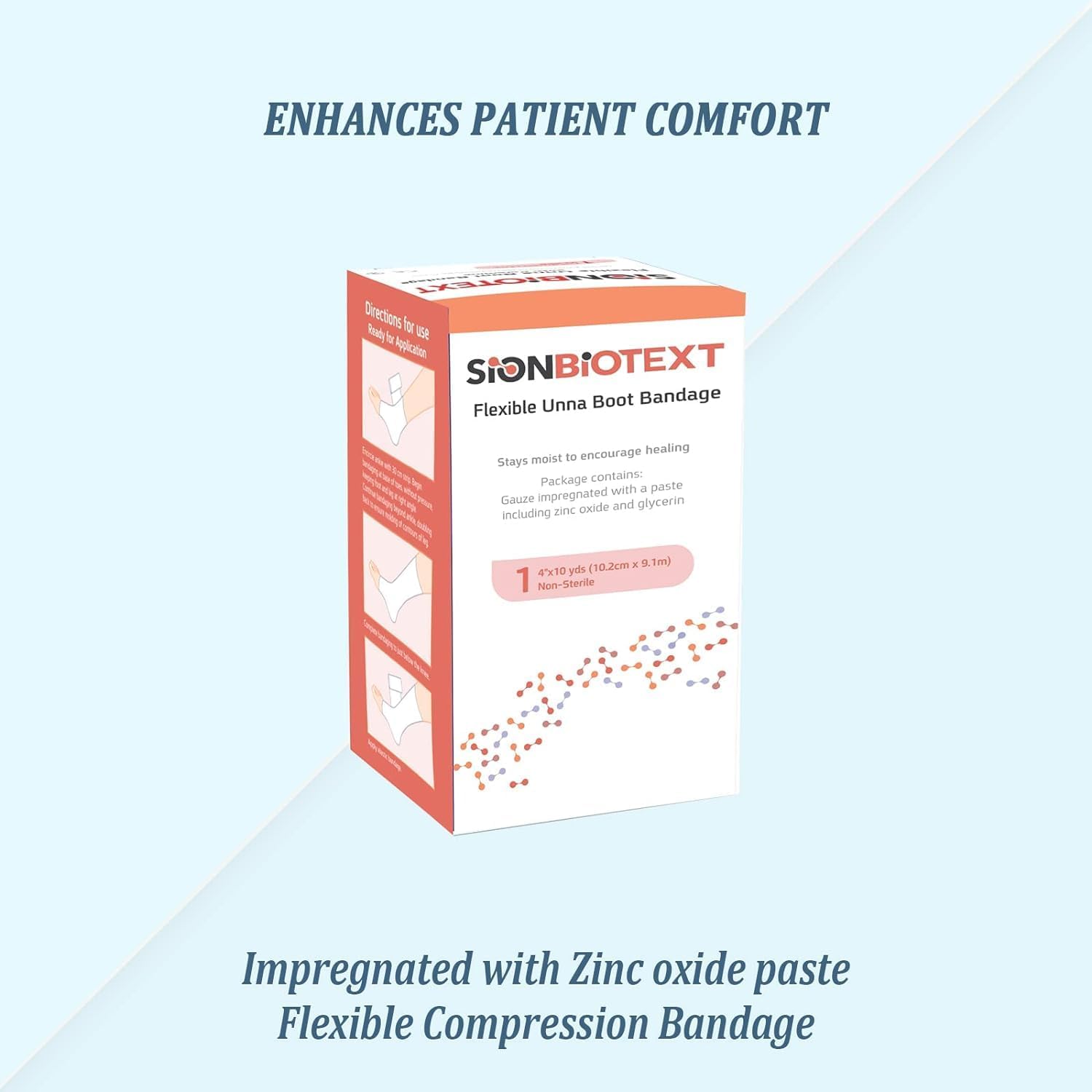 Sion Biotext Unna Boot Zinc Oxide Compression Bandage – 4in x 30ft, Moist Healing, Latex-Free