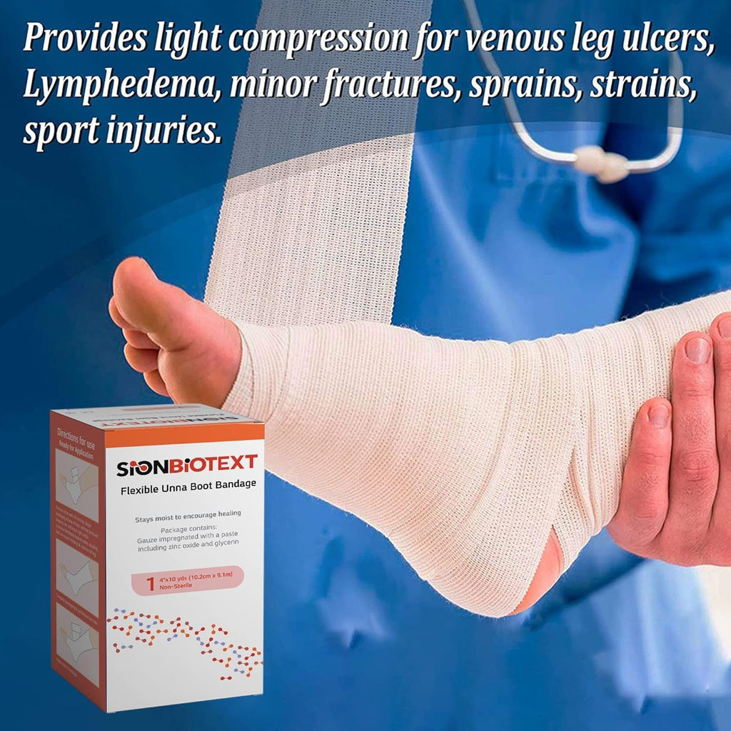 Sion Biotext Unna Boot Zinc Oxide Compression Bandage – 4in x 30ft, Moist Healing, Latex-Free