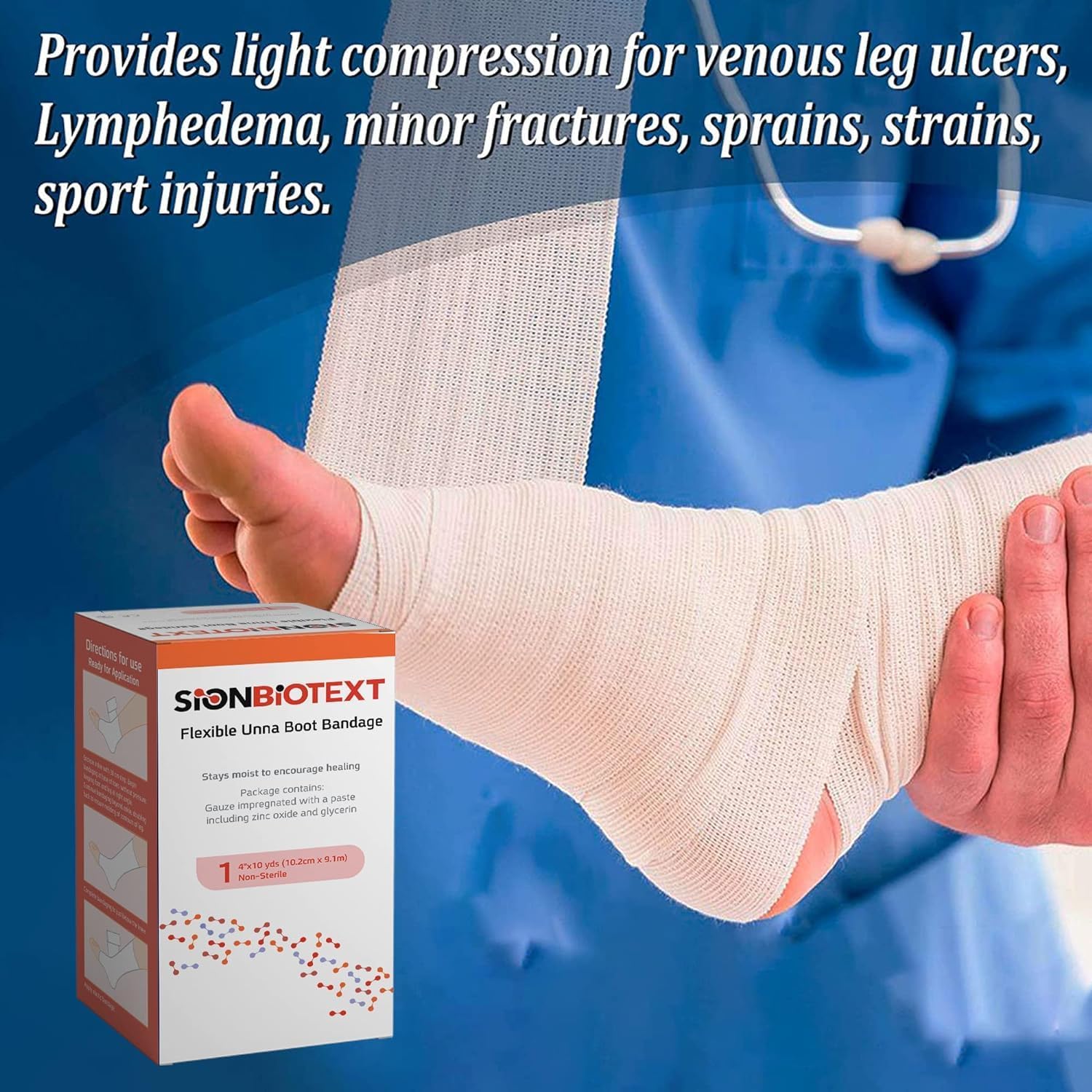 Sion Biotext Unna Boot Zinc Oxide Compression Bandage – 4in x 30ft, Moist Healing, Latex-Free