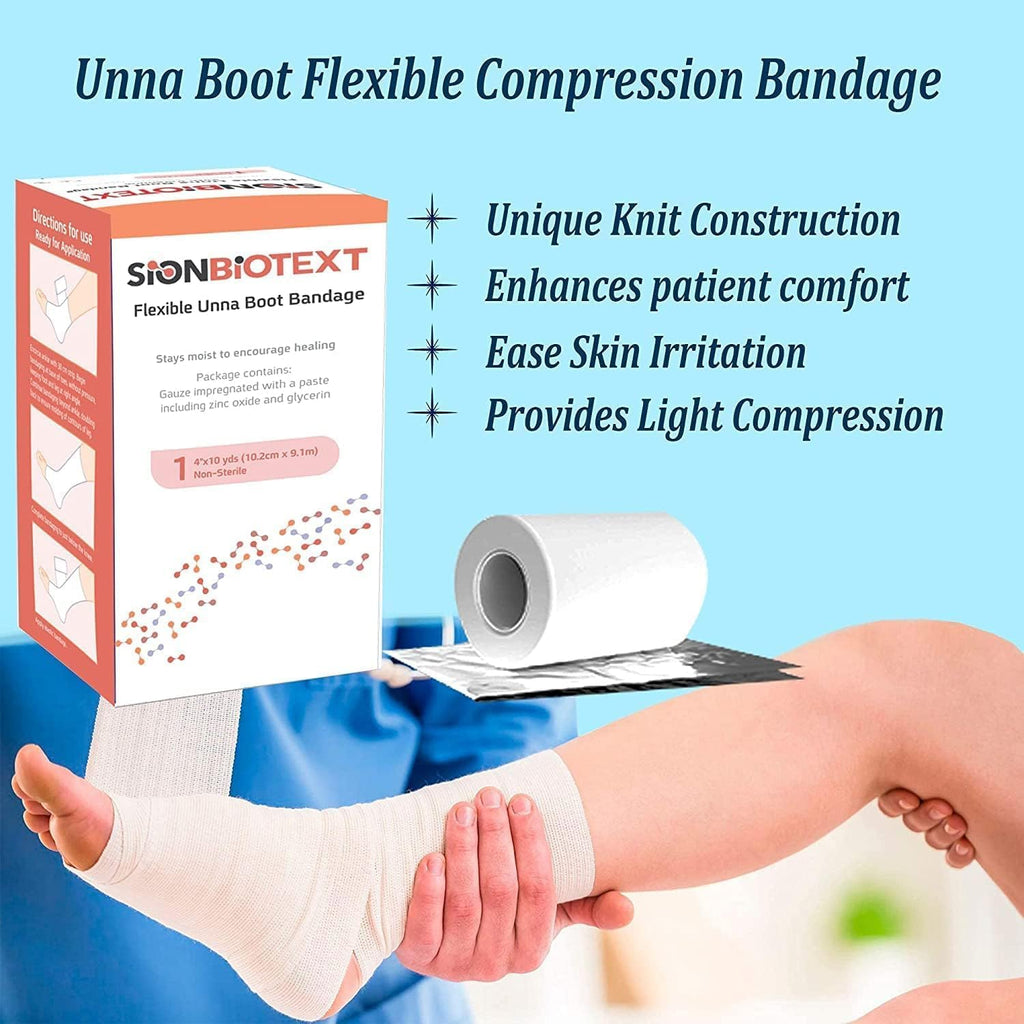 Sion Biotext Unna Boot Zinc Oxide Compression Bandage – 4in x 30ft, Moist Healing, Latex-Free