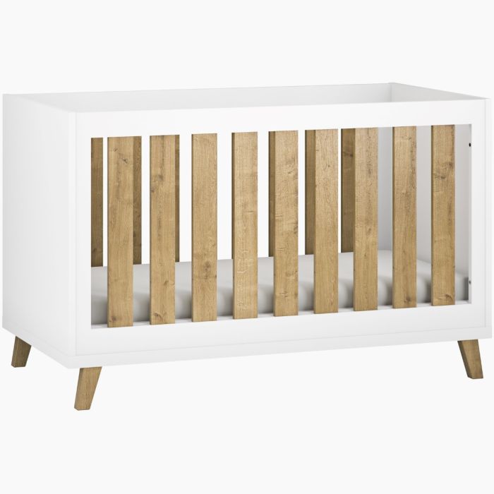 Little Acorns Siriana 2 Piece Nursery Furniture Set with Cot Bed and Dresser - White & Oak