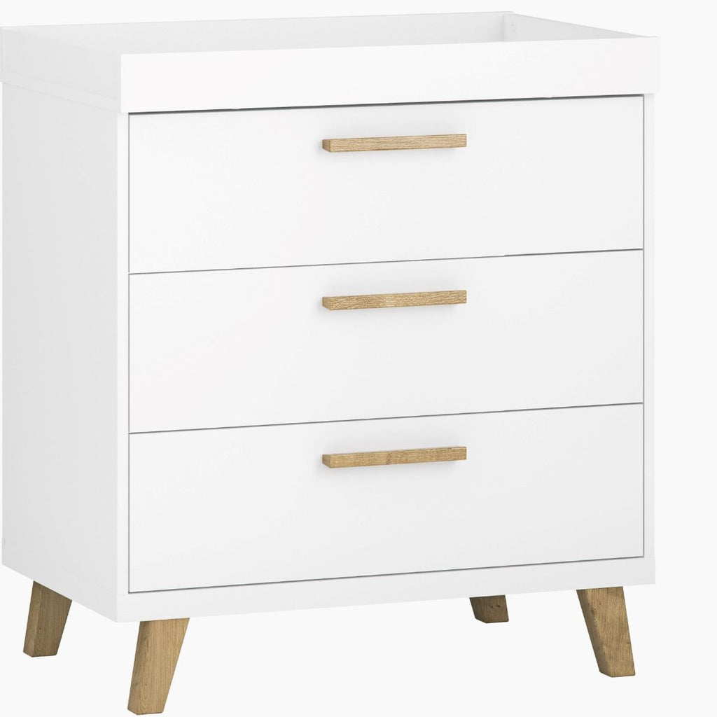 Little Acorns Siriana 2 Piece Nursery Furniture Set with Cot Bed and Dresser - White & Oak