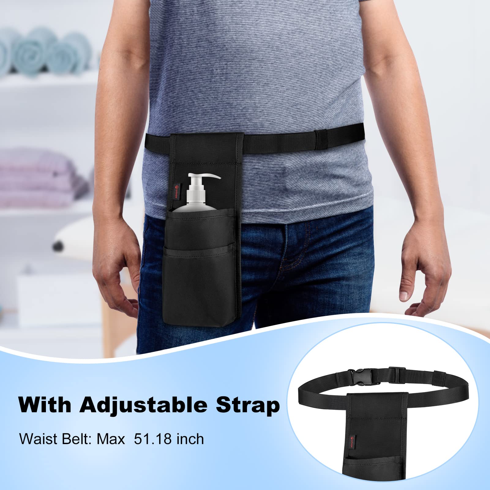 SITHON Massage Bottle Bag – Adjustable Waist Holster with Pockets (Bag Only, Black)