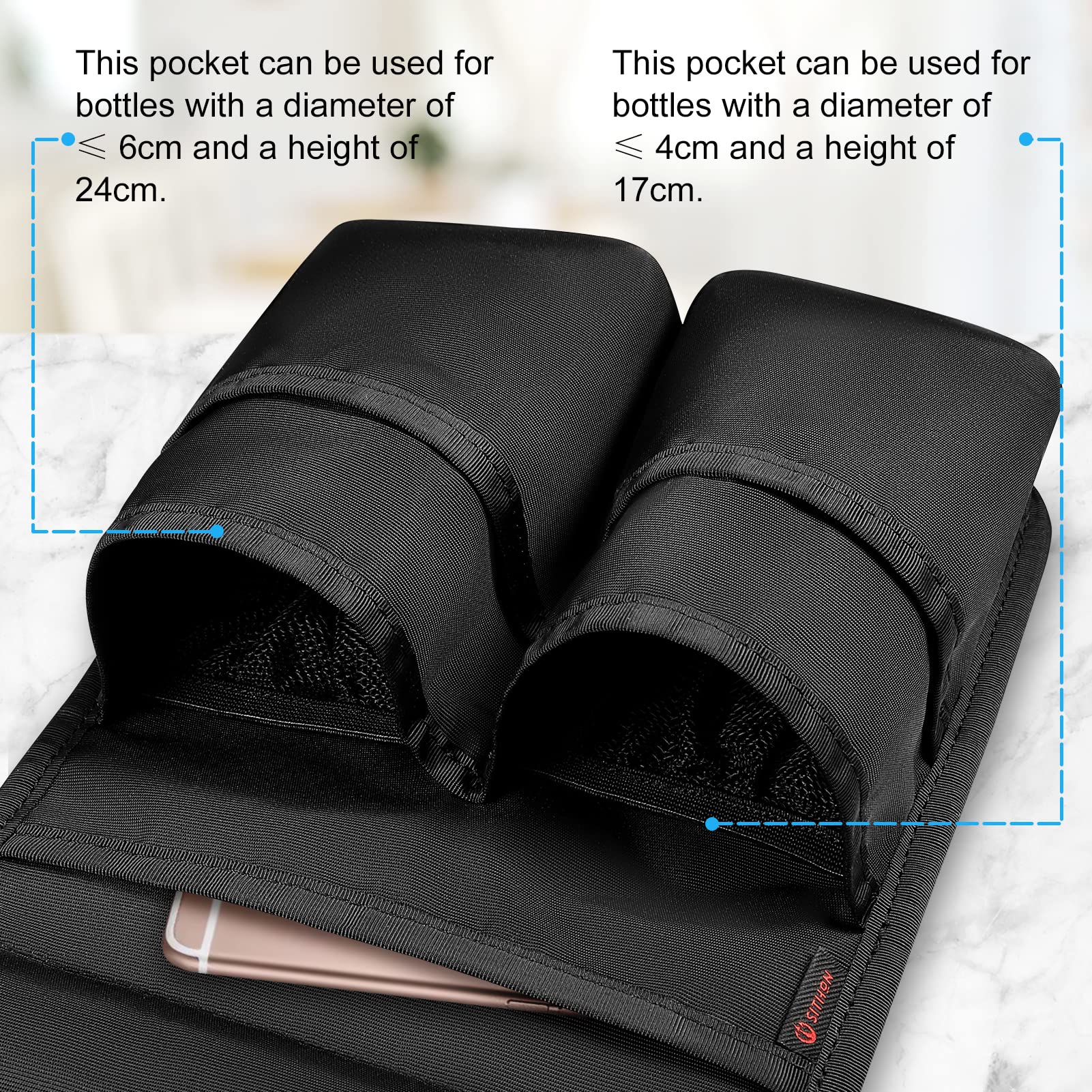 SITHON Massage Bottle Bag, Professional Massage Therapist Holster for 2 Bottles, Lotion Oil Waist Holder Organizer with Adjustable Belt, Multiple Pockets (Bag Only) (Black)