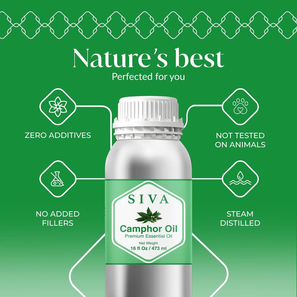 Siva Camphor Essential Oil - 16 oz | 100% Natural Camphor Oil for Diffuser, Skin, Hair & Aromatherapy