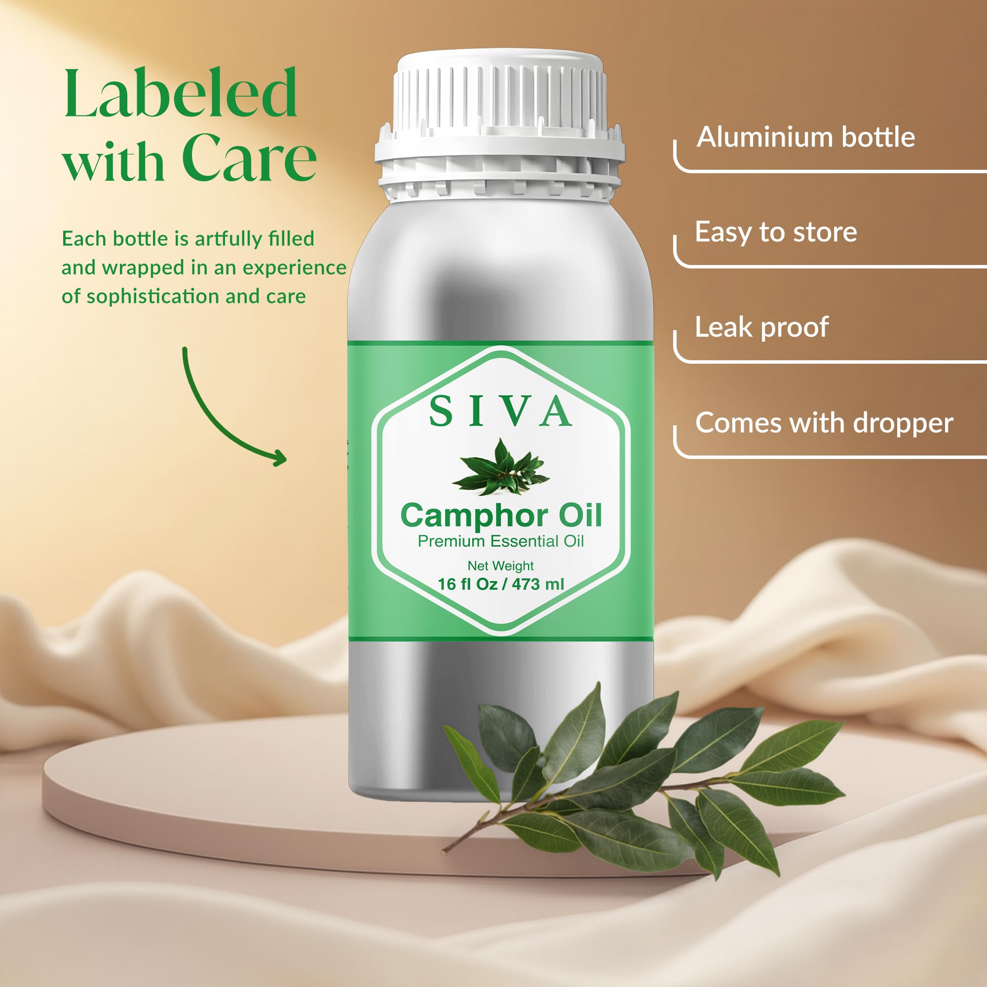 Siva Camphor Essential Oil - 16 oz | 100% Natural Camphor Oil for Diffuser, Skin, Hair & Aromatherapy