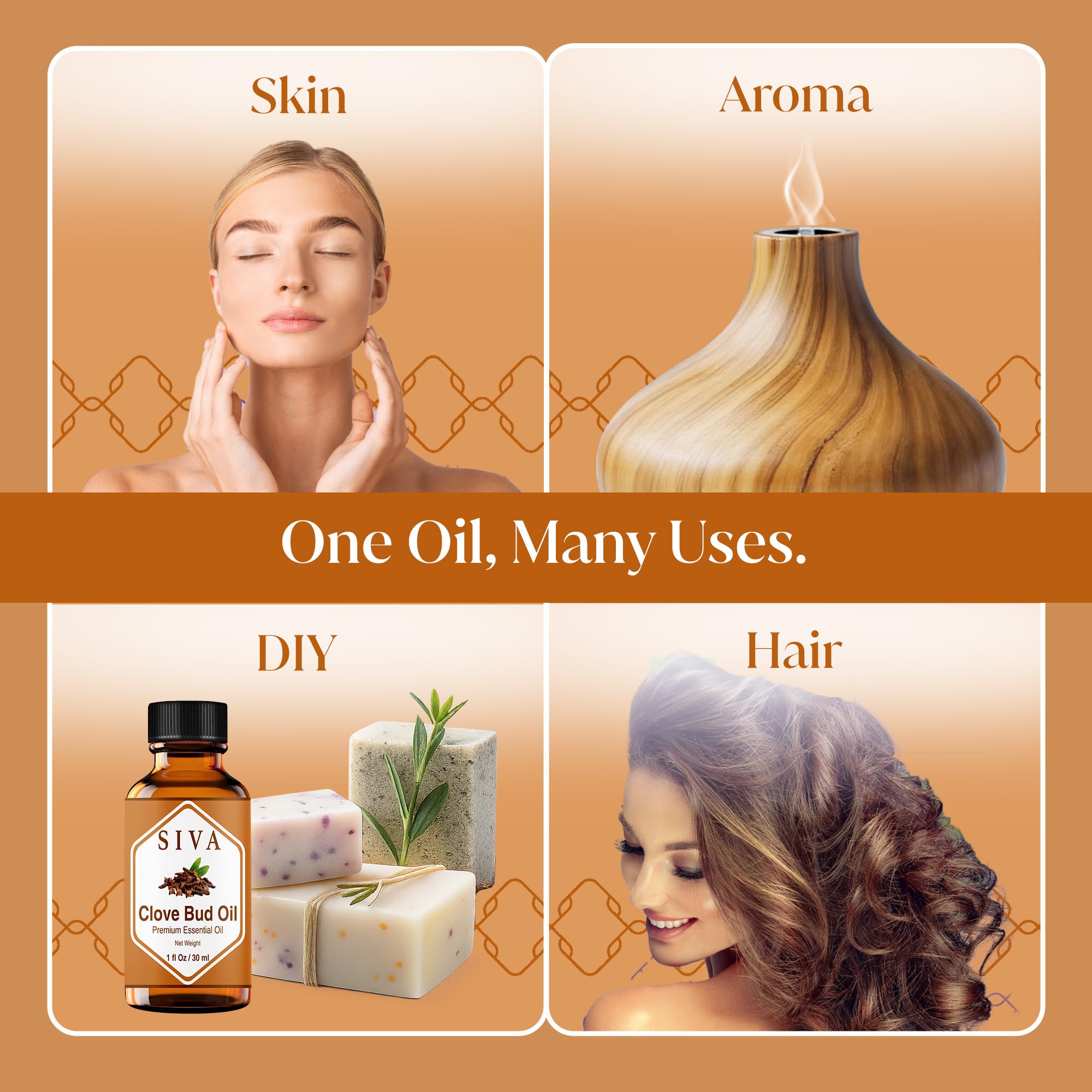 Siva Clove Bud Essential Oil - 1oz | 100% Natural Clove Bud Oil for Diffuser, Skin Care, Aromatherapy, Hair Care, Scalp & Body Massage - With Dropper