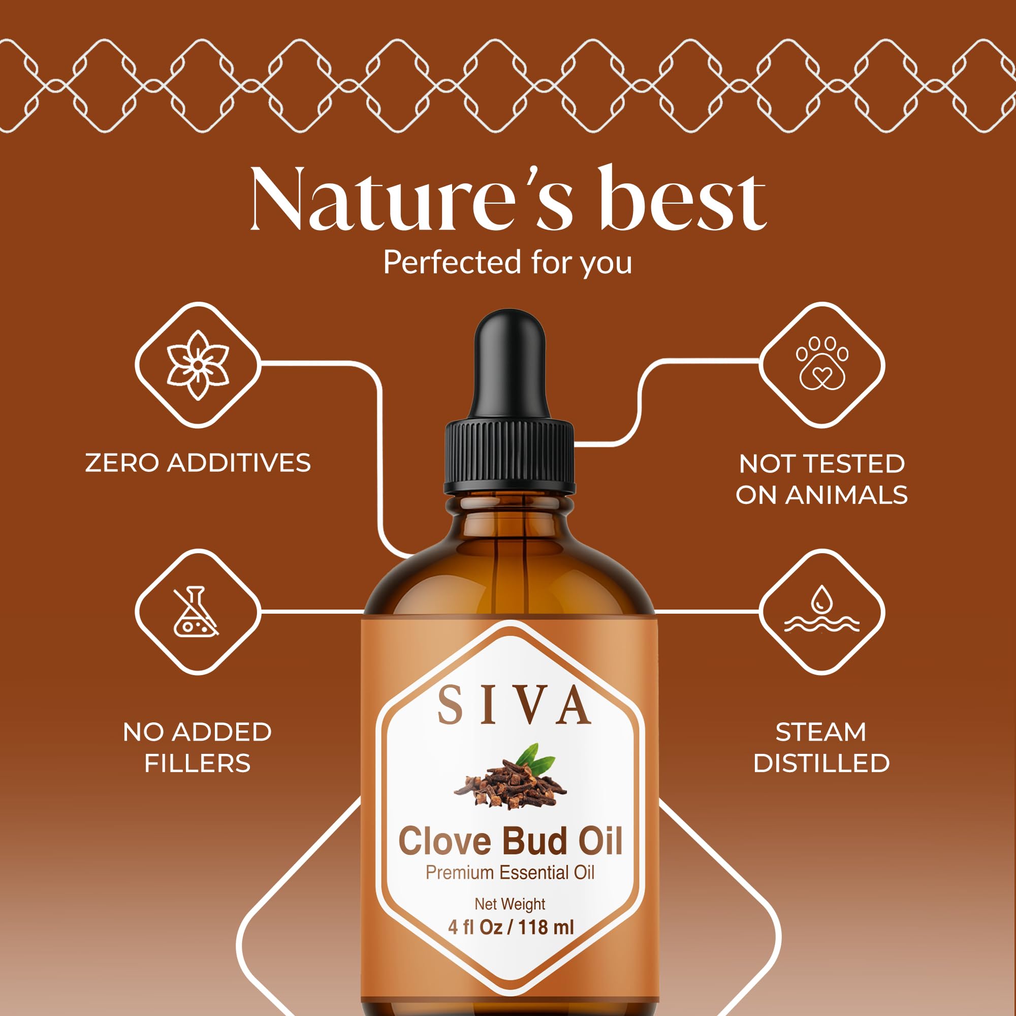 Siva Clove Bud Essential Oil – 4 Fl Oz | 100% Natural Clove Oil with Dropper