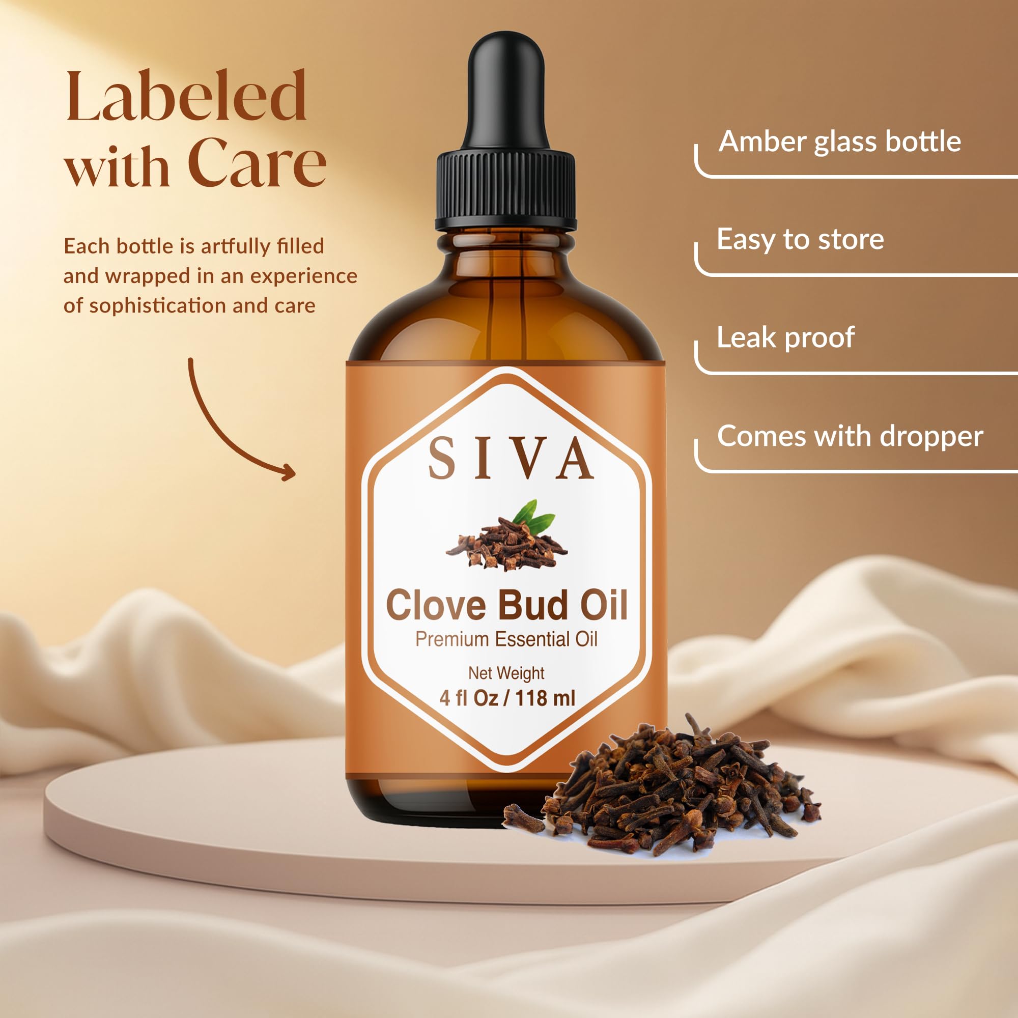 Siva Clove Bud Essential Oil – 4 Fl Oz | 100% Natural Clove Oil with Dropper
