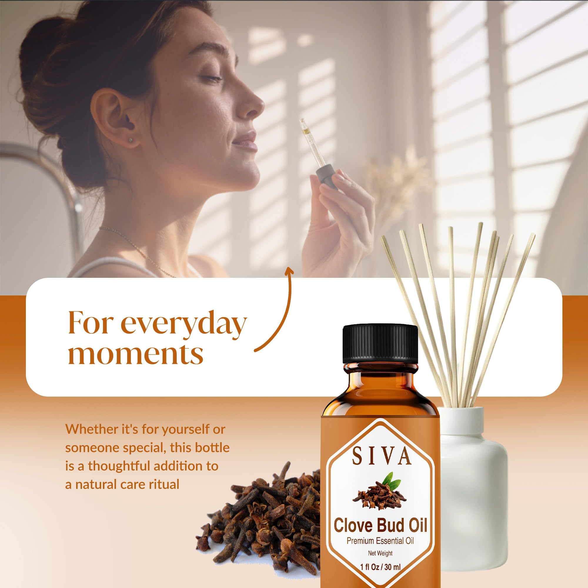 Siva Clove Bud Essential Oil - 1oz | 100% Natural Clove Bud Oil for Diffuser, Skin Care, Aromatherapy, Hair Care, Scalp & Body Massage - With Dropper