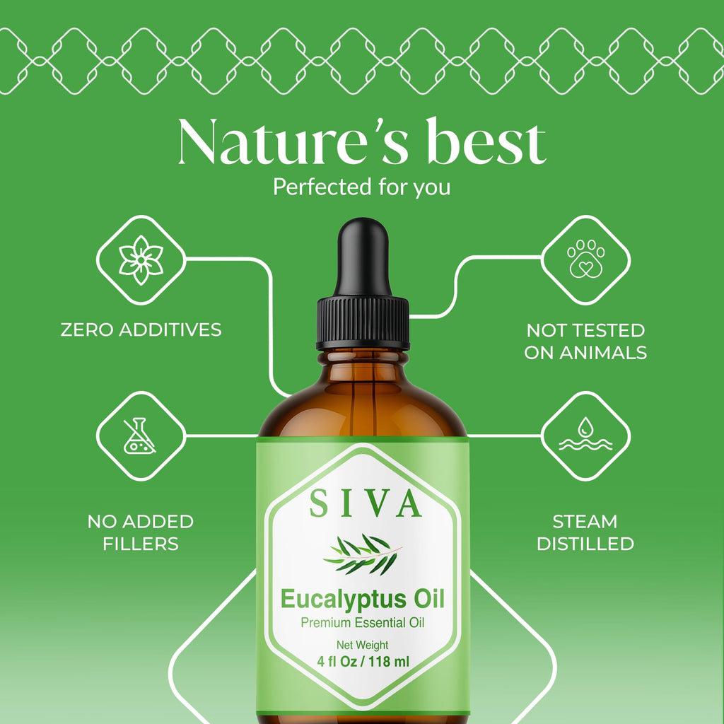Siva Eucalyptus Essential Oil - 4 Fl Oz | 100% Natural, Diffuser & Aromatherapy (Dropper)