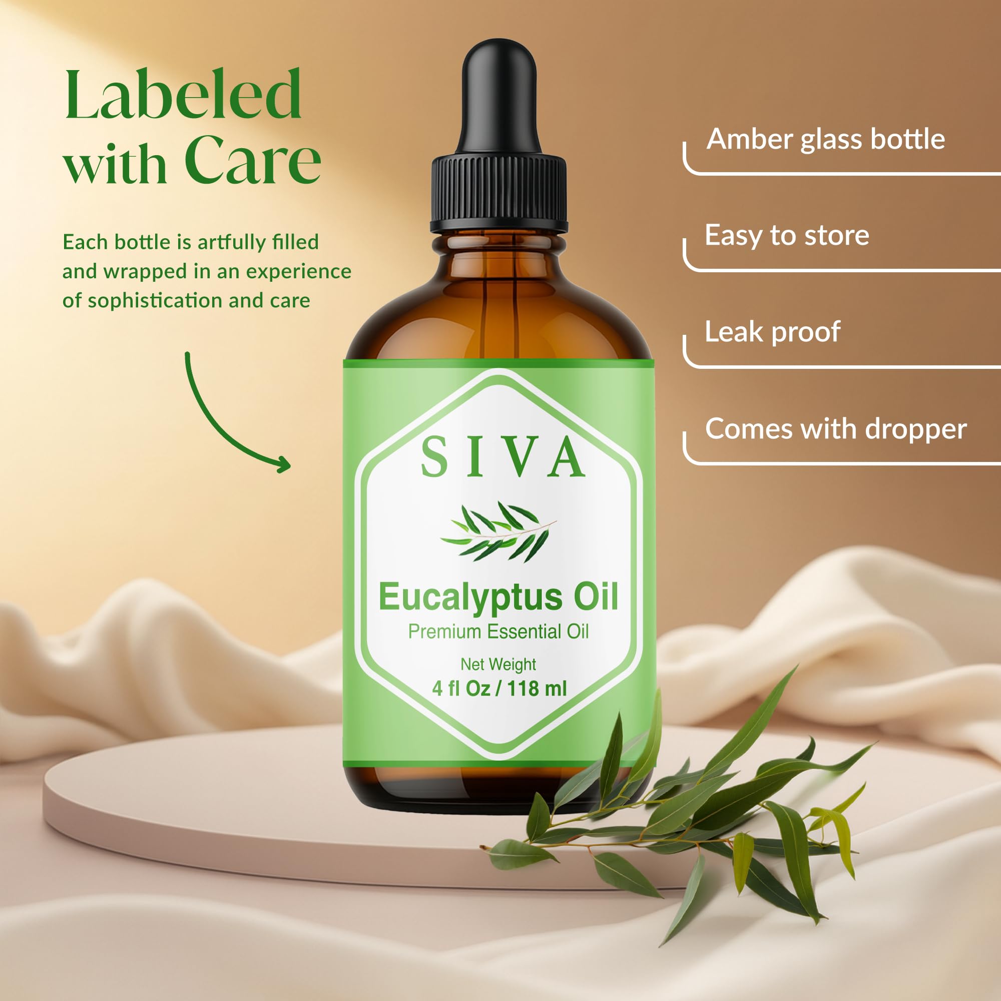 Siva Eucalyptus Essential Oil - 4 Fl Oz | 100% Natural, Diffuser & Aromatherapy (Dropper)