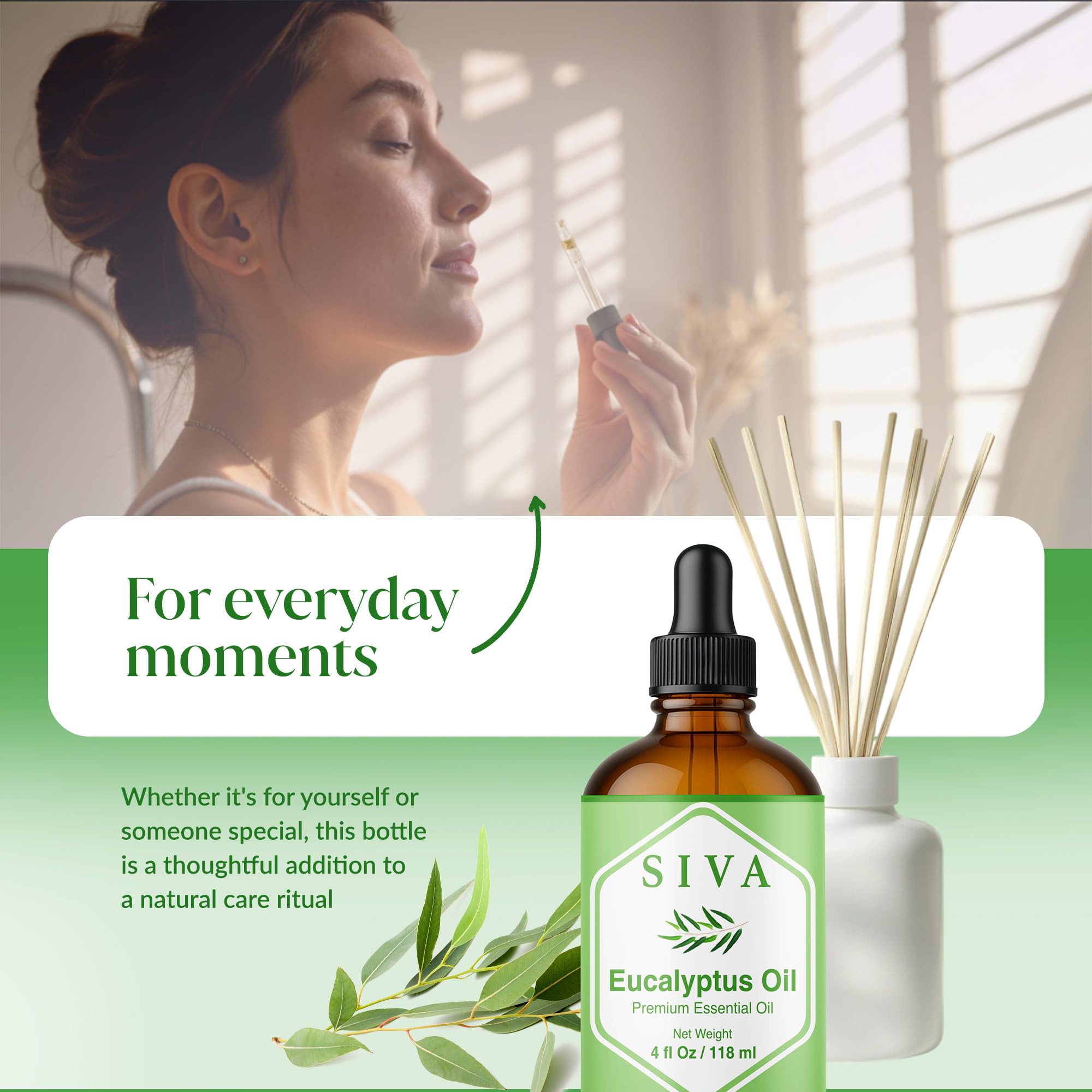 Siva Eucalyptus Essential Oil - 4 Fl Oz | 100% Natural, Diffuser & Aromatherapy (Dropper)