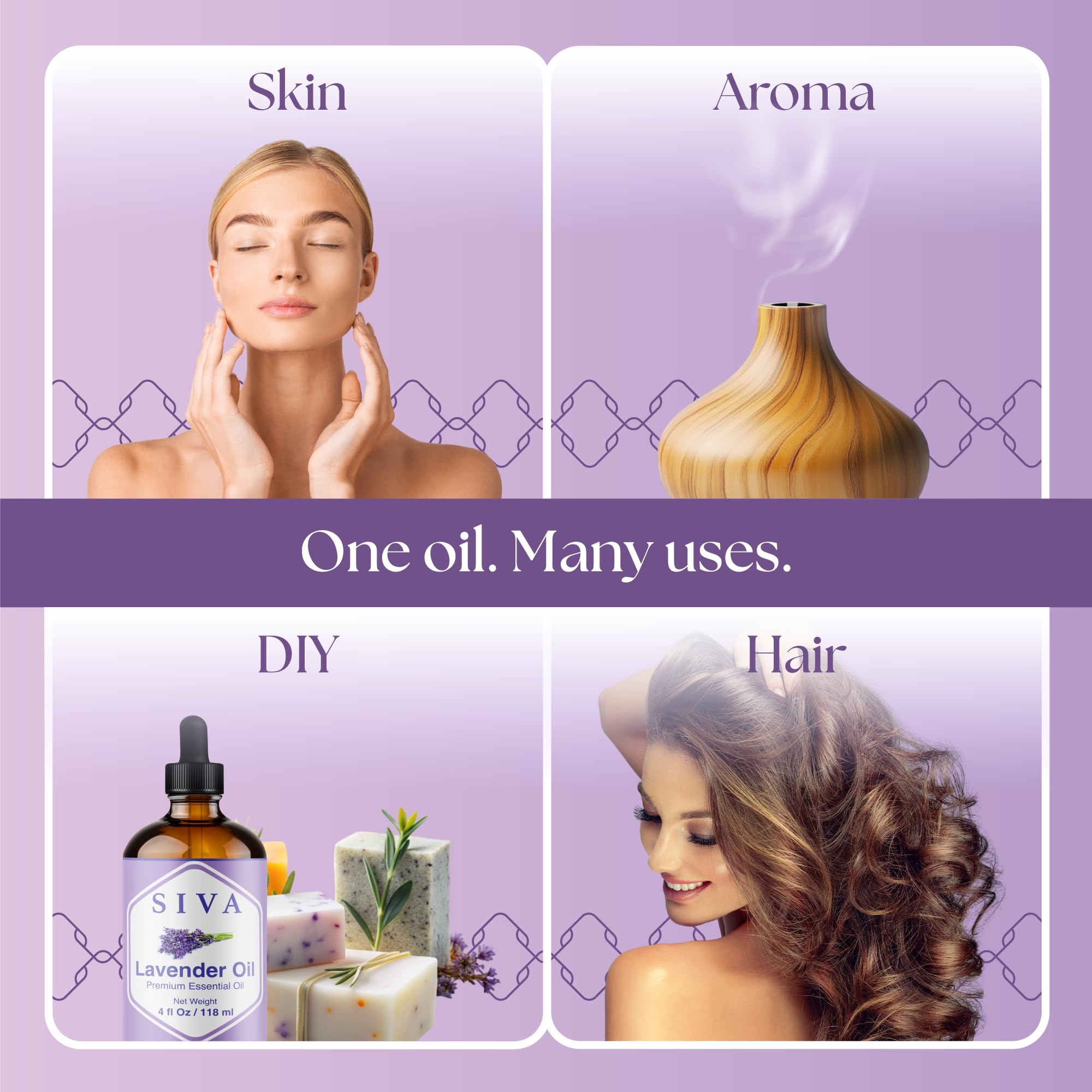 Siva Lavender Essential Oil - 4 Oz | 100% Natural Lavender Oil for Diffuser, Skin Care & Aromatherapy