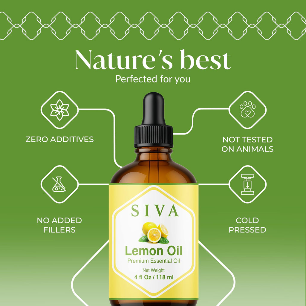 Siva Lemon Essential Oil 4oz – 100% Natural for Diffuser & Skin