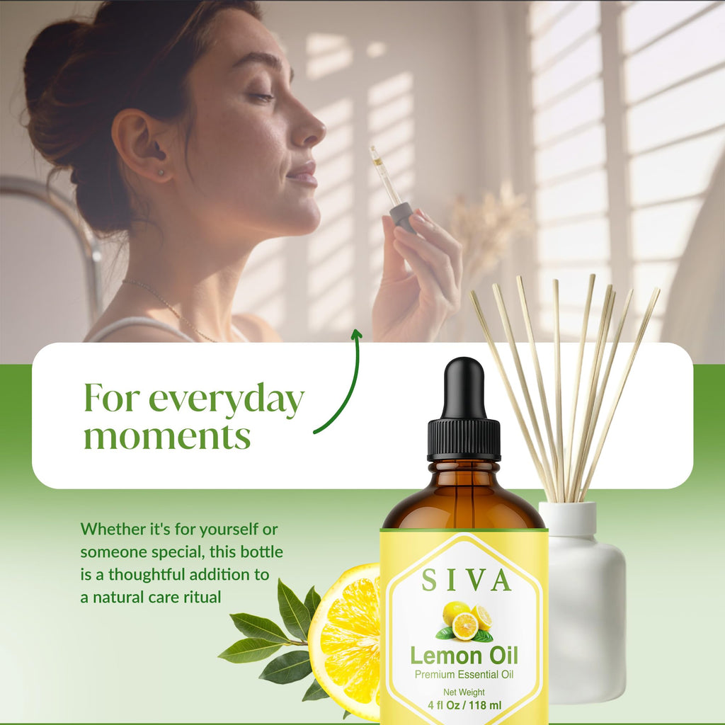 Siva Lemon Essential Oil 4oz – 100% Natural for Diffuser & Skin