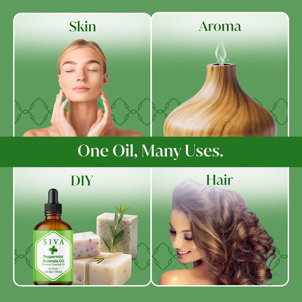 Siva Peppermint Arvensis Essential Oil - 4 Oz - 100% Natural - Diffuser, Skin & Hair Care