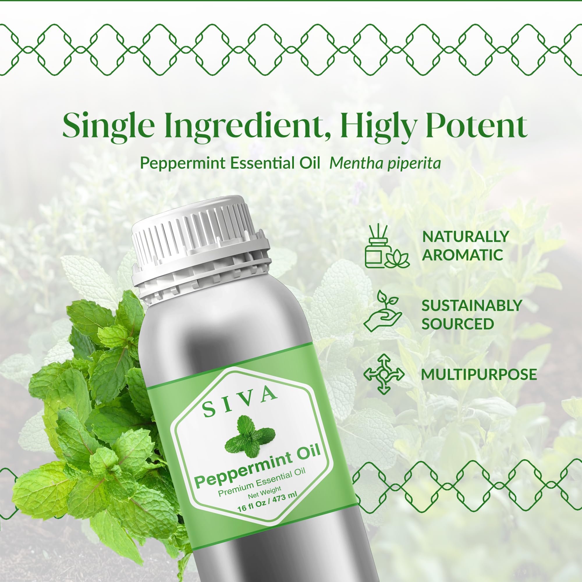 Siva Peppermint Essential Oil 16 oz - 100% Natural Peppermint Oil for Diffuser, Skin & Hair Care