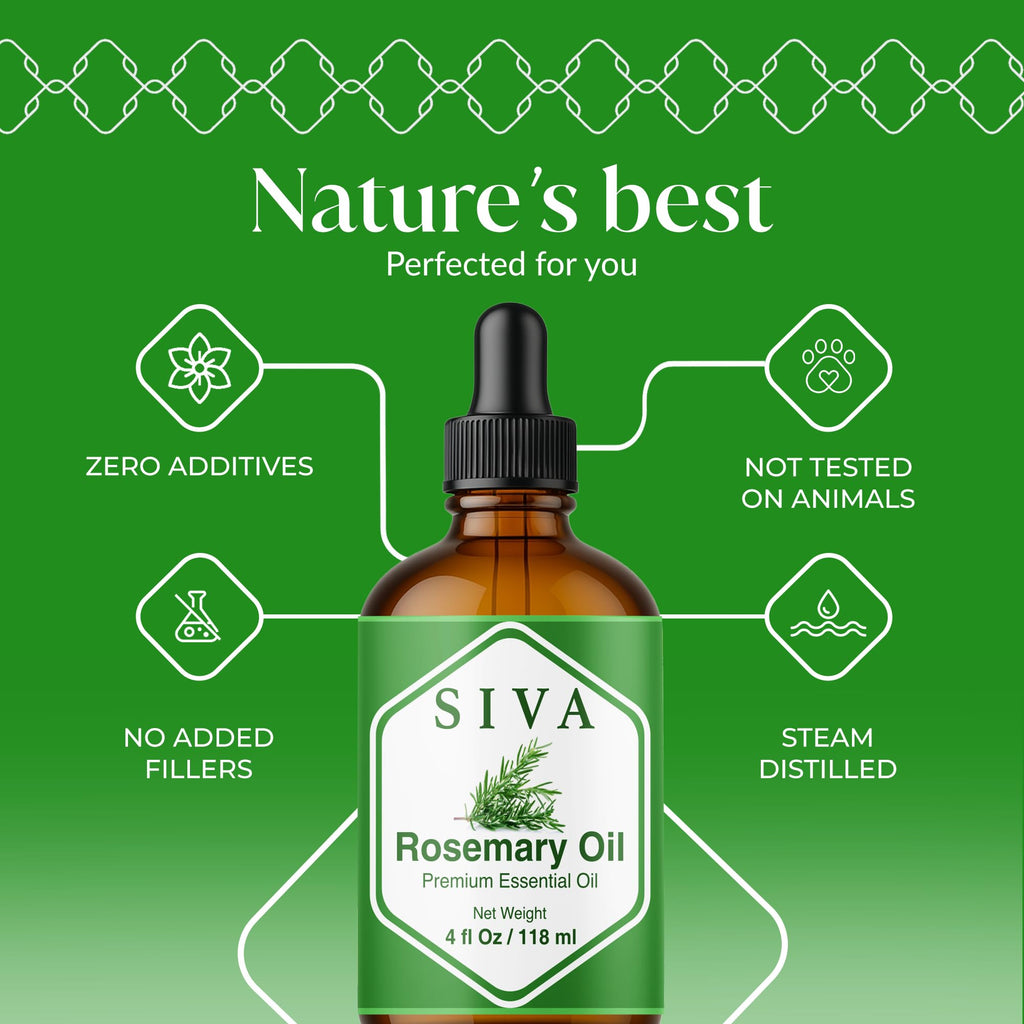 Siva Rosemary Essential Oil 4oz - 100% Natural, Steam-Distilled, Dropper