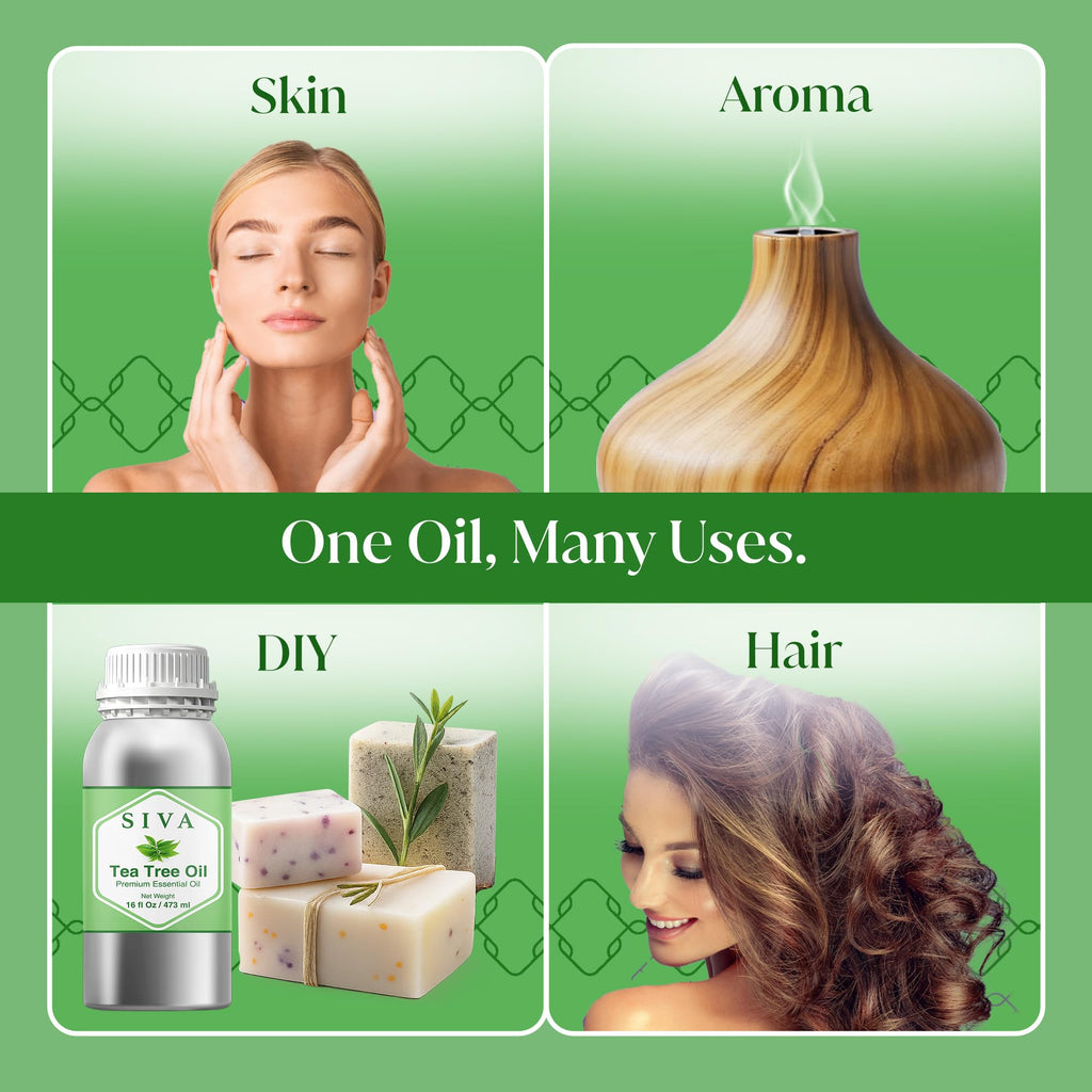 Siva Tea Tree Essential Oil 16 Oz – 100% Natural Tea Tree Oil for Diffuser, Skin, Hair & More