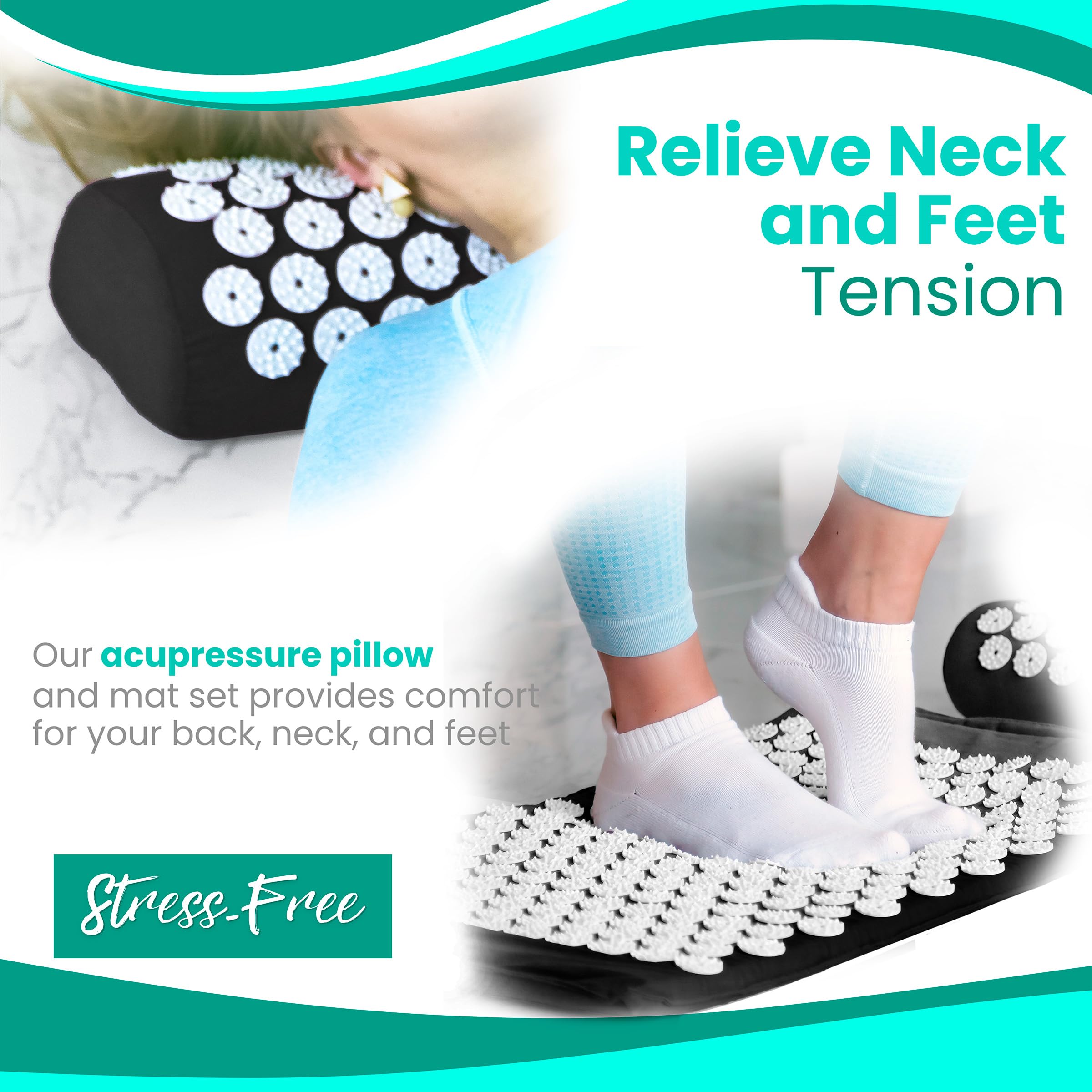 Sivan Back & Neck Pain Relief Acupressure Mat & Pillow Set - Black
