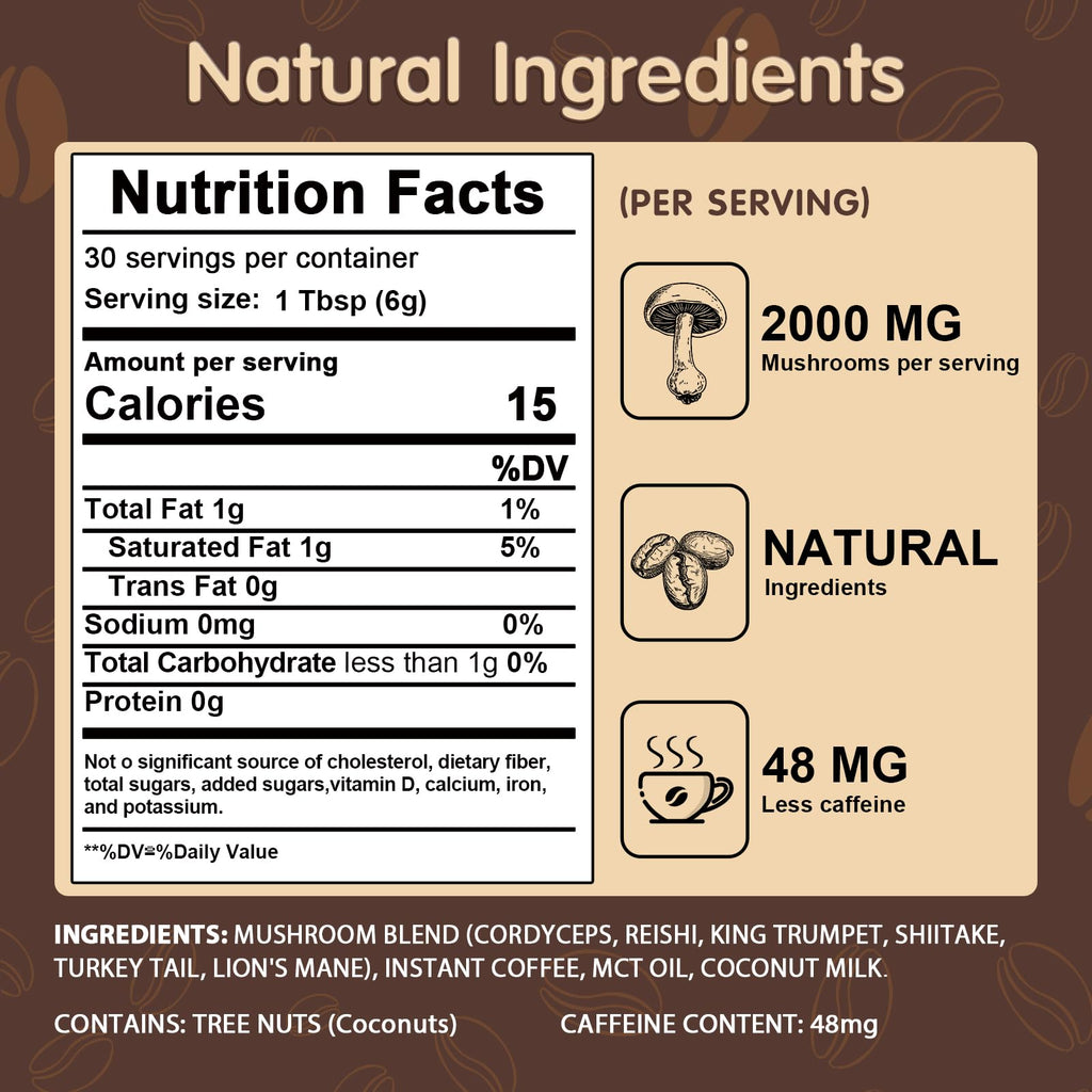 Mushroom Coffee with 6 Adaptogenic Mushrooms – Lion's Mane & Cordyceps