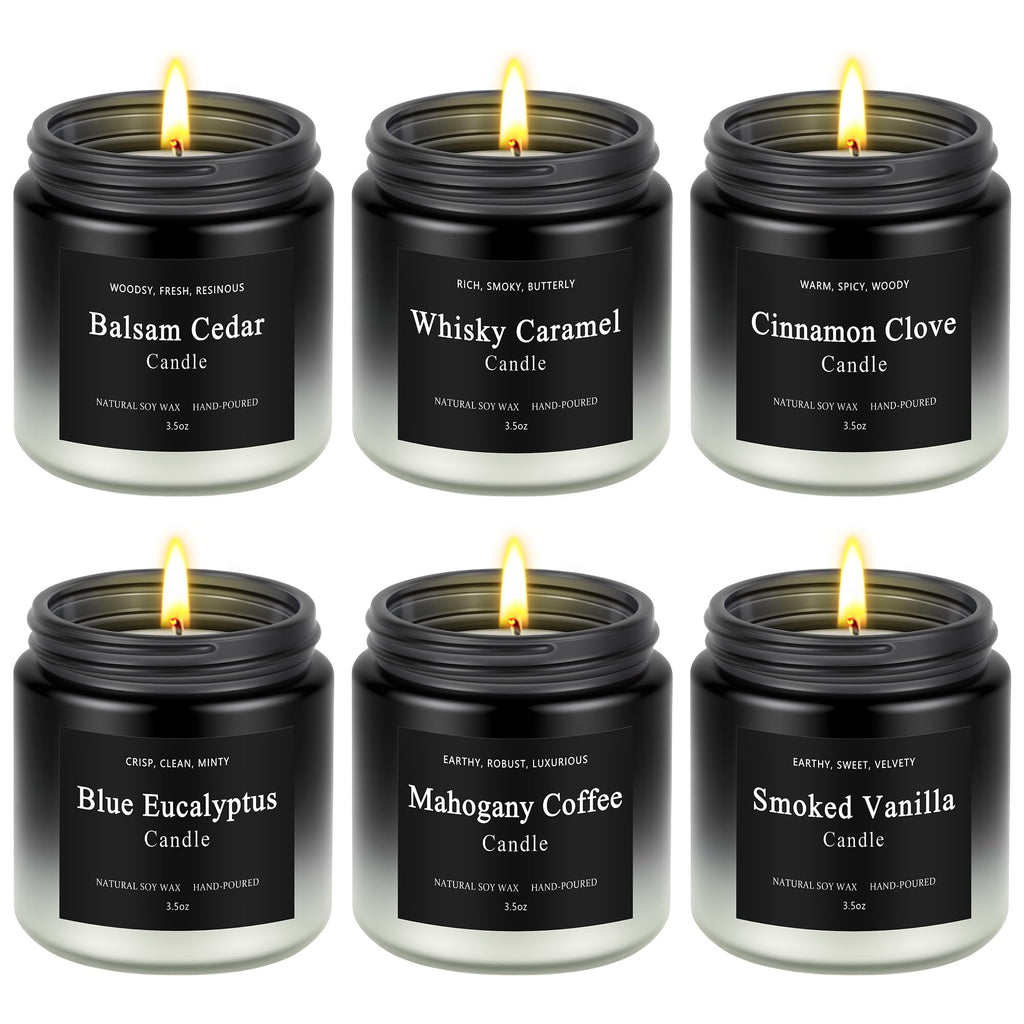 6 Pack Men Candles – Soy Wax, 200-Hour Long Lasting Gift Set