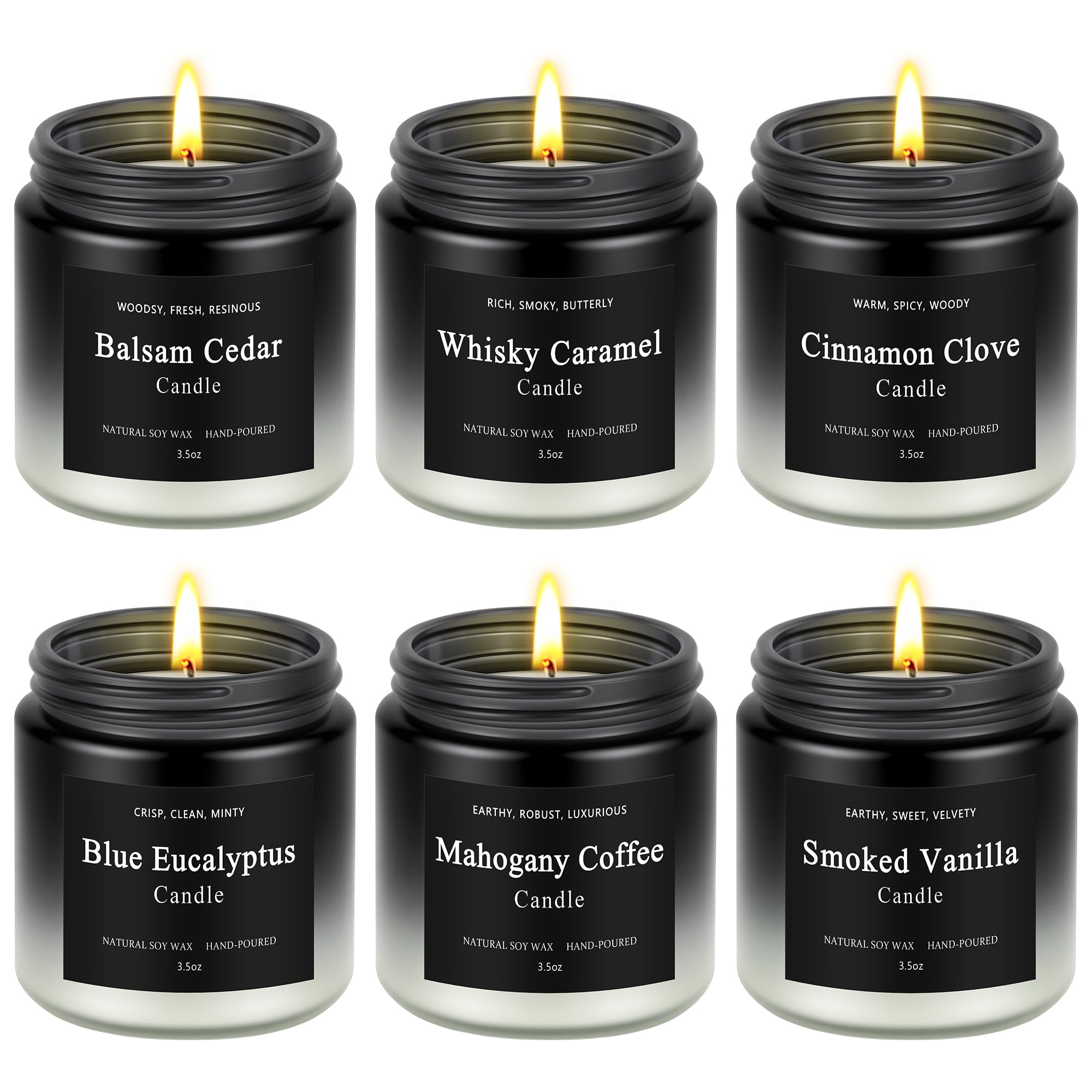 6 Pack Men Candles – Soy Wax, 200-Hour Long Lasting Gift Set