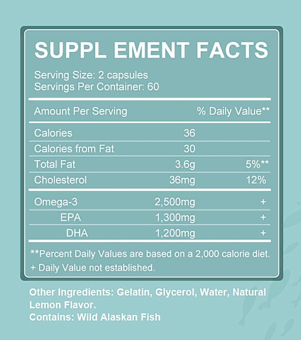 Triple Strength Wild Alaskan Omega-3 2500mg + EPA 1300mg + DHA 1200mg – 120 Softgels, 60 Day Heart & Joint Health Supplement
