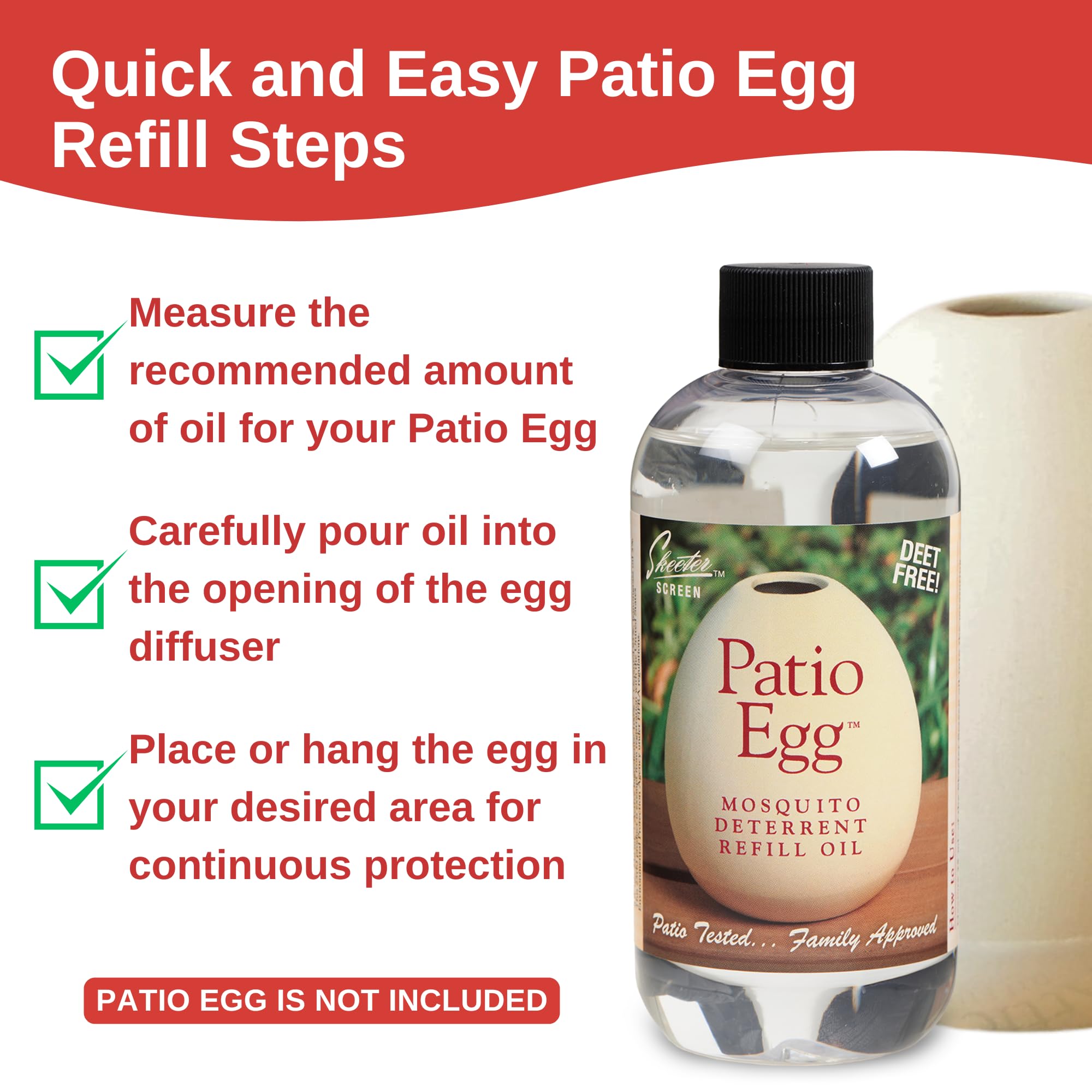 Skeeter Screen 90602 Patio Egg Refill Oil – 8 oz – Deet-Free Mosquito Deterrent