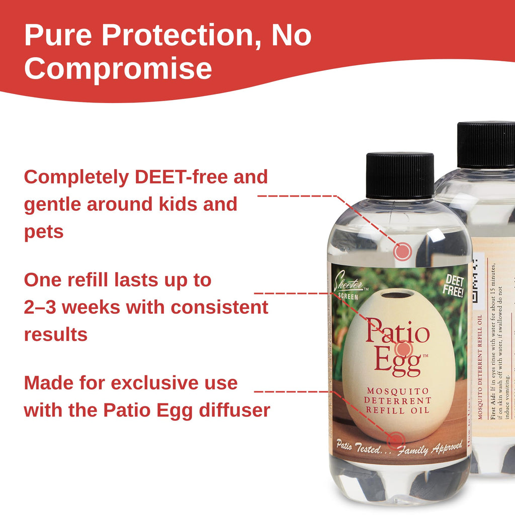 Skeeter Screen 90602 Patio Egg Refill Oil – 8 oz – Deet-Free Mosquito Deterrent