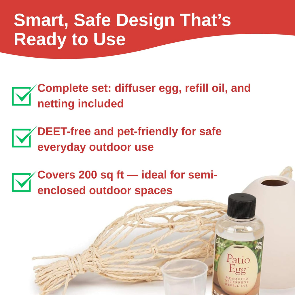 Skeeter Screen Patio Egg Diffuser 2-Pack – Flame-Free Outdoor Essential Oil Set (3-Month Supply)