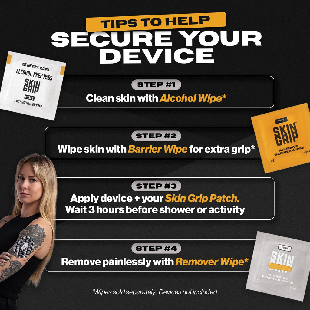 Skin Grip Adhesive Barrier Wipes – 50 Wipes for CGM, Ostomy & Wound Care