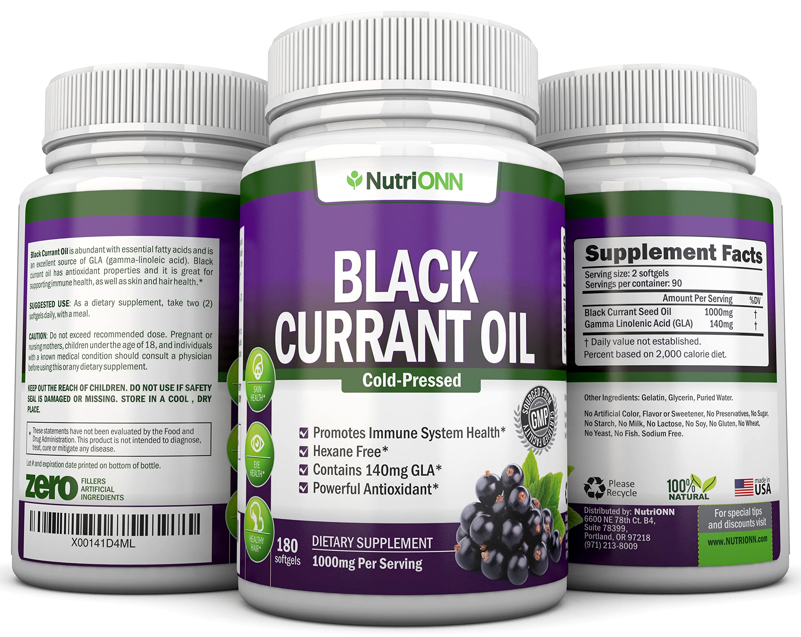 Black Currant Oil 1000 mg - 180 Softgels | Cold-Pressed & Hexane Free