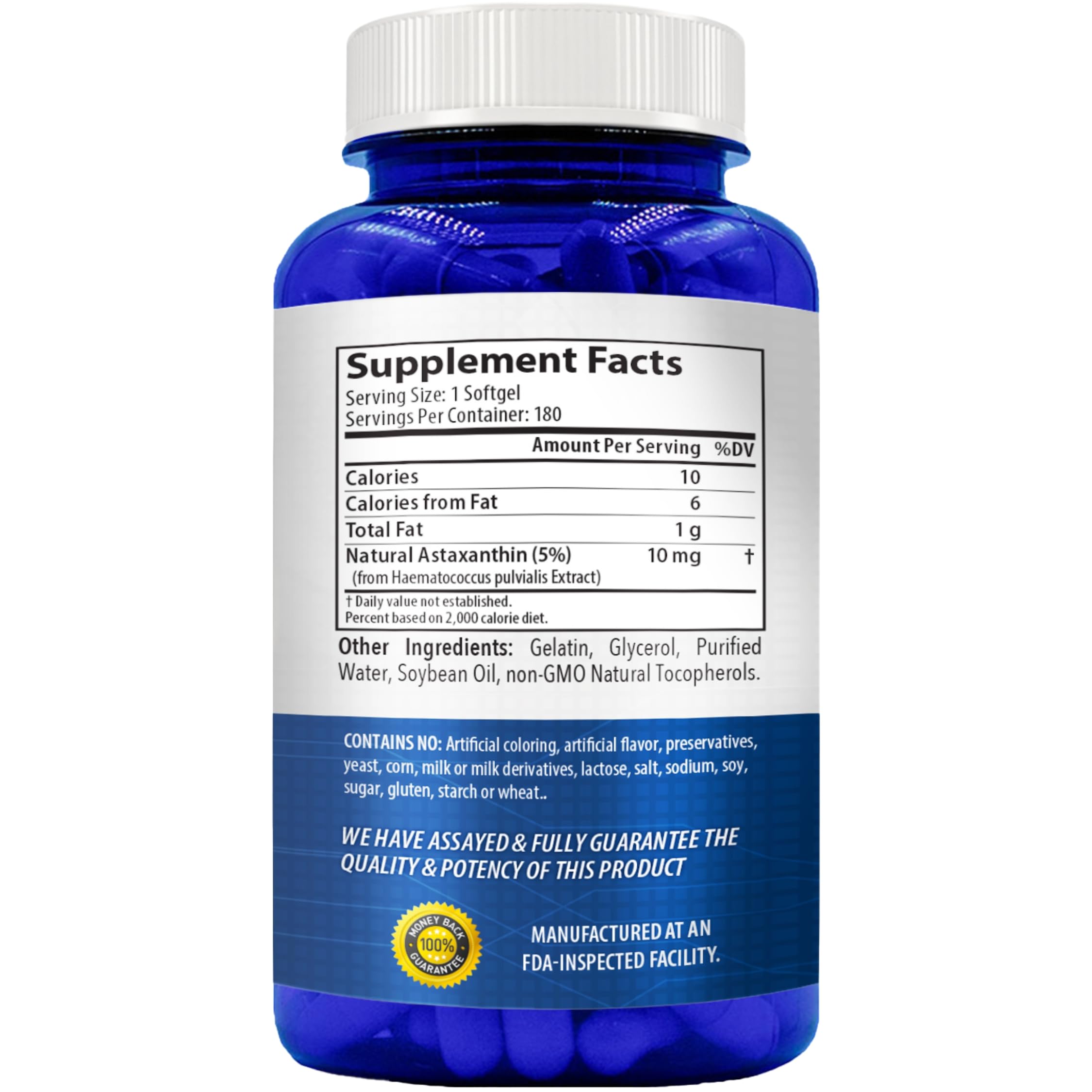 Astaxanthin 10mg Supplement for Eye & Skin Health | Haematococcus Pluvialis Microalgae | 180 Day Supply